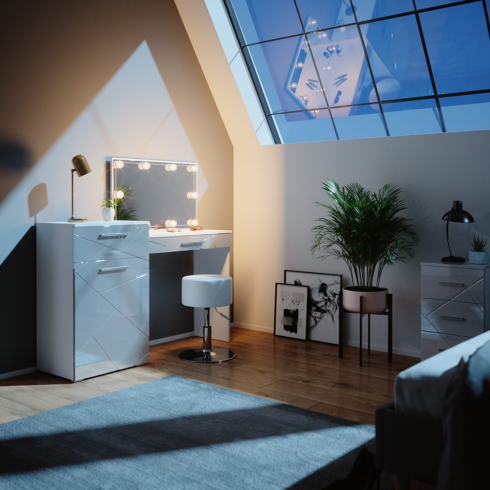 Schminktisch mit LED Beleuchtung und Hocker Weiß 135x90cm -