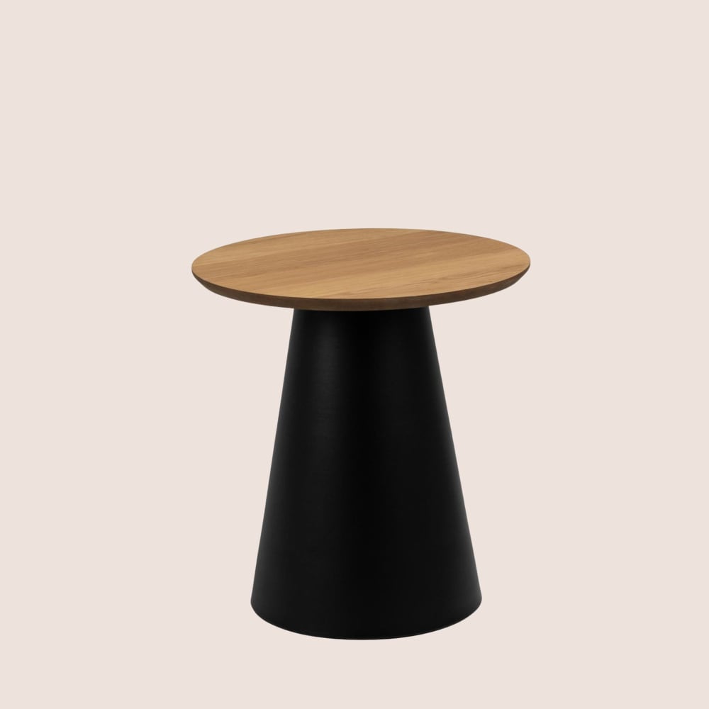 Bout de canapé rond en bois et métal noir D45