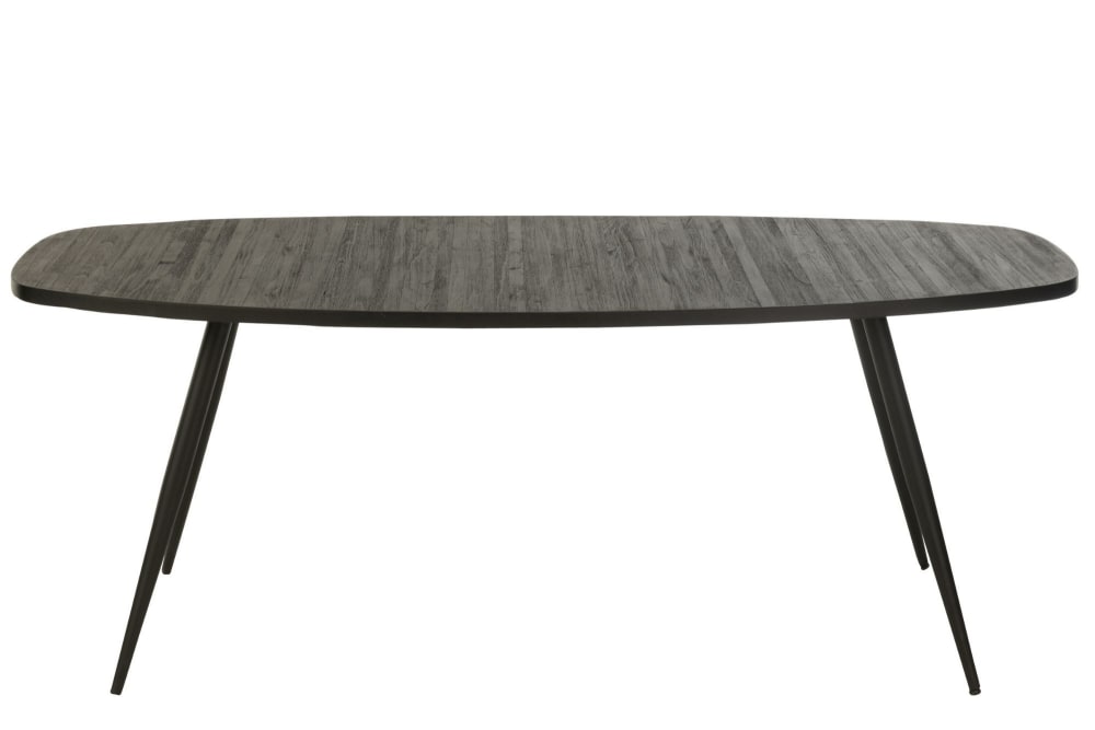Table+ovale+en+teck+recycle+brosse+et+en+metal+6+places+L200+noir