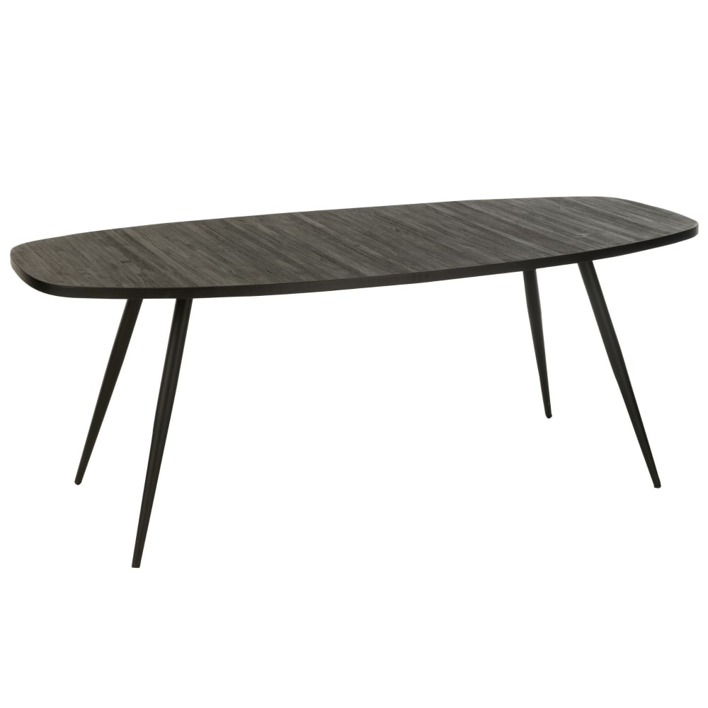 Table ovale en teck recyclé brossé et en métal 6 places L200 noir