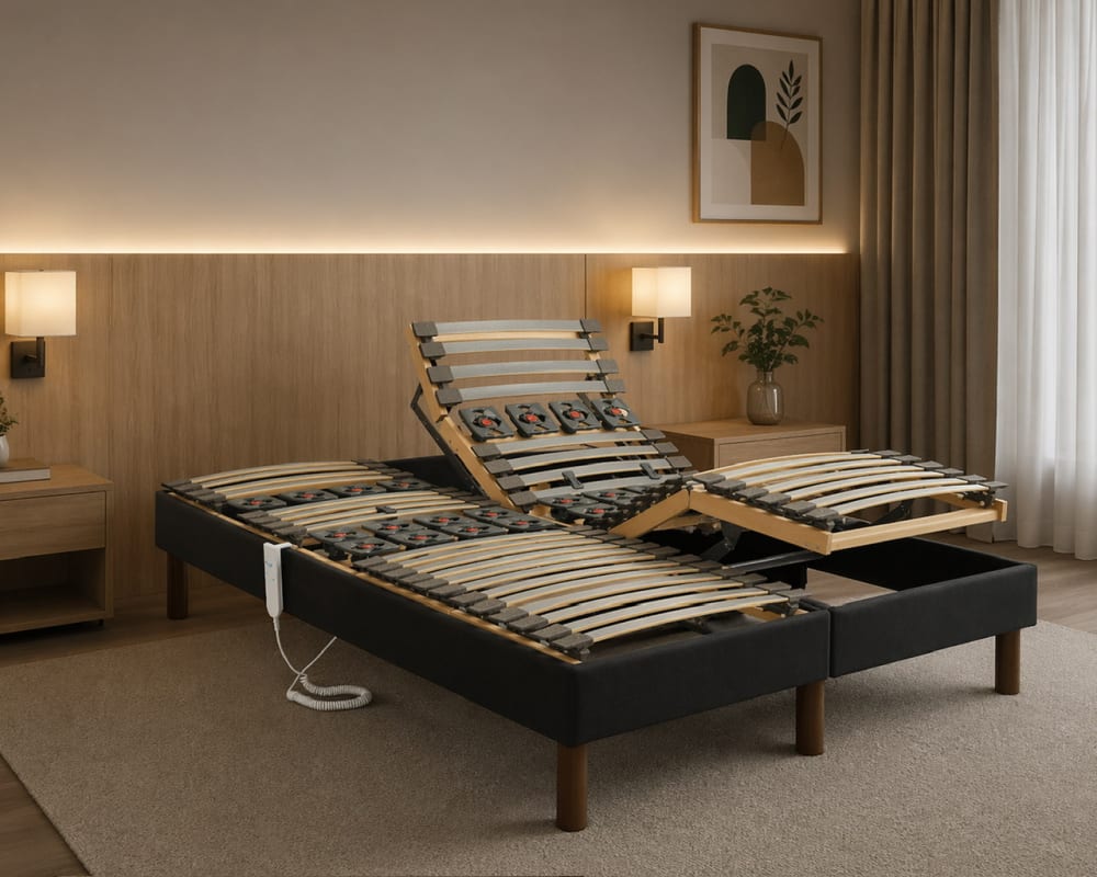 Sommier électrique essenzia zen emotion marron 2x90x200 lattes et plot Sommier électrique essenzia zen emotion marron 2x90x200 lattes et plot