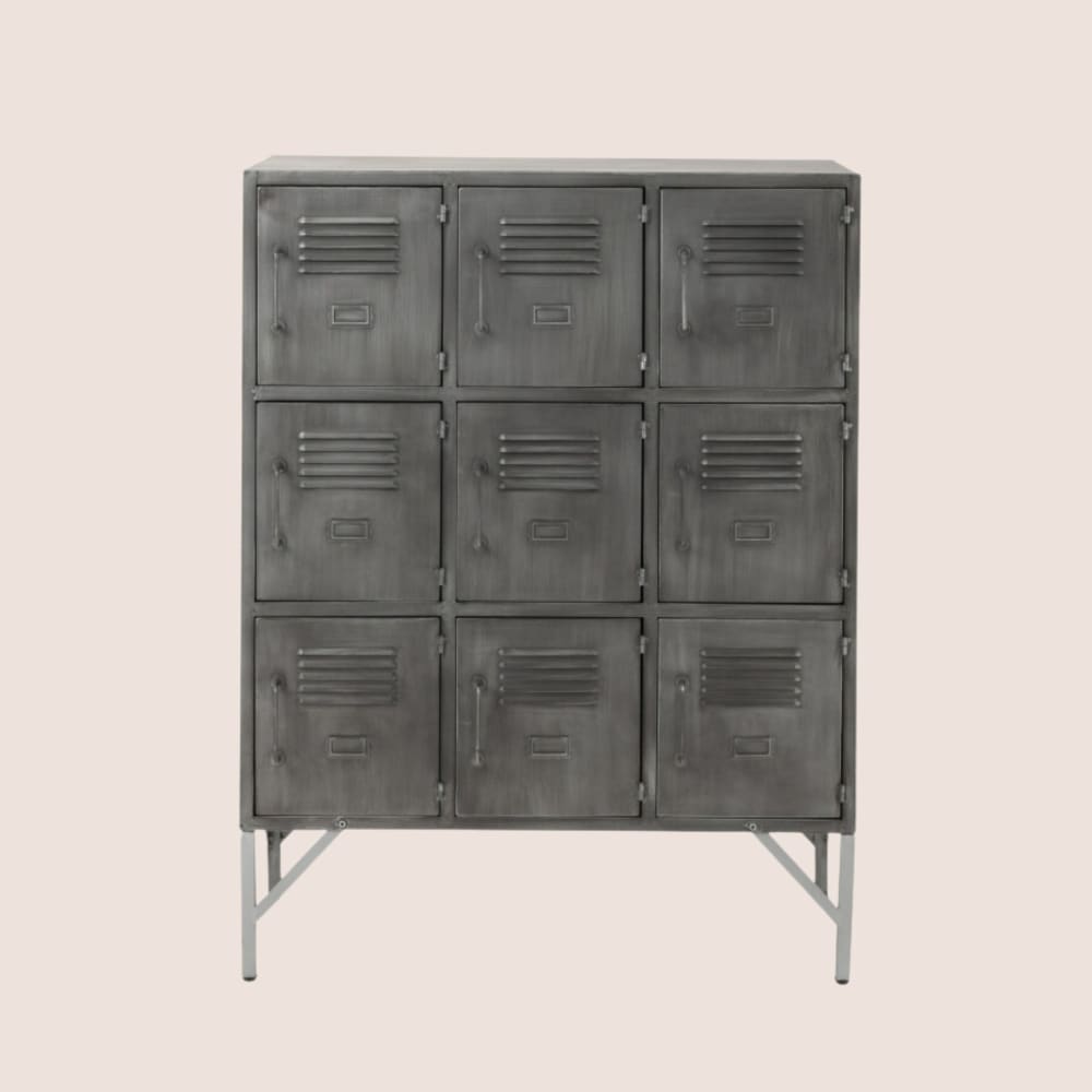 Buffet armoire industrielle 9 casiers en métal gris
