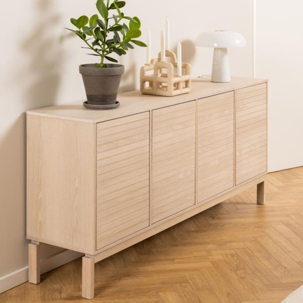 Buffet bas de salle à manger en chêne blanchi 4 portes l180 - Maisons du Monde