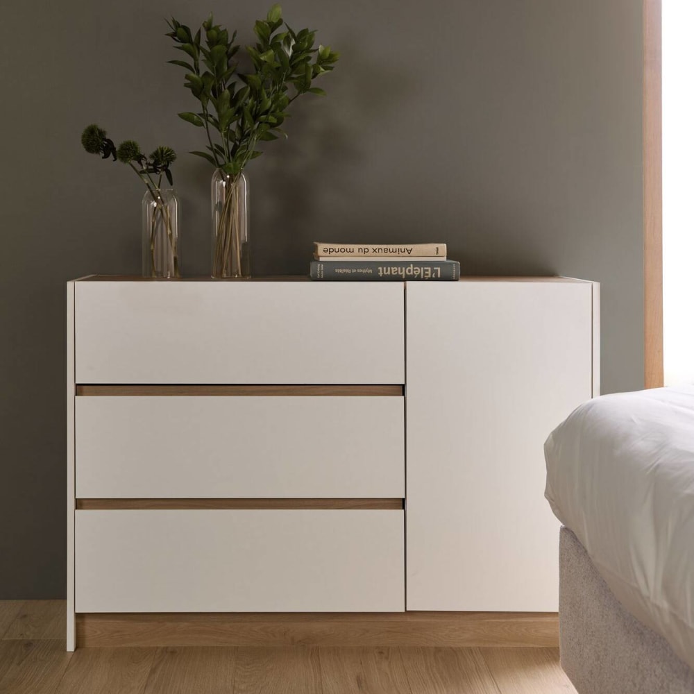 Commode 3 tiroirs effet bois clair et blanc - Maisons du Monde