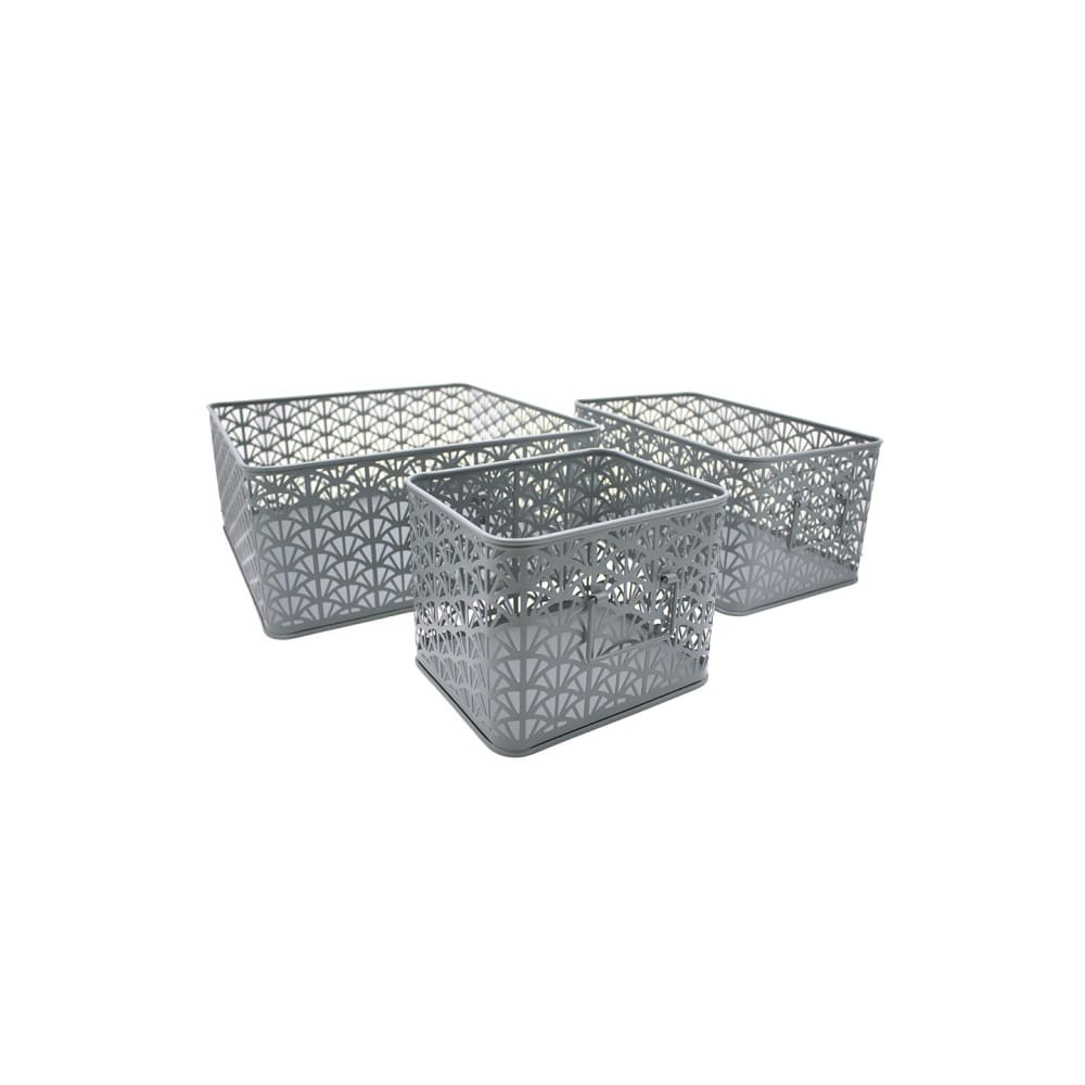 Lot de 3 paniers de rangement en métal vert dimensions variées Lot de 3 paniers de rangement en métal vert dimensions variées