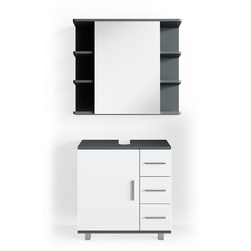 Vicco Badmöbel-Set 2-teilig Anthrazit 60x60.8cm style modern Grau Spanplatte