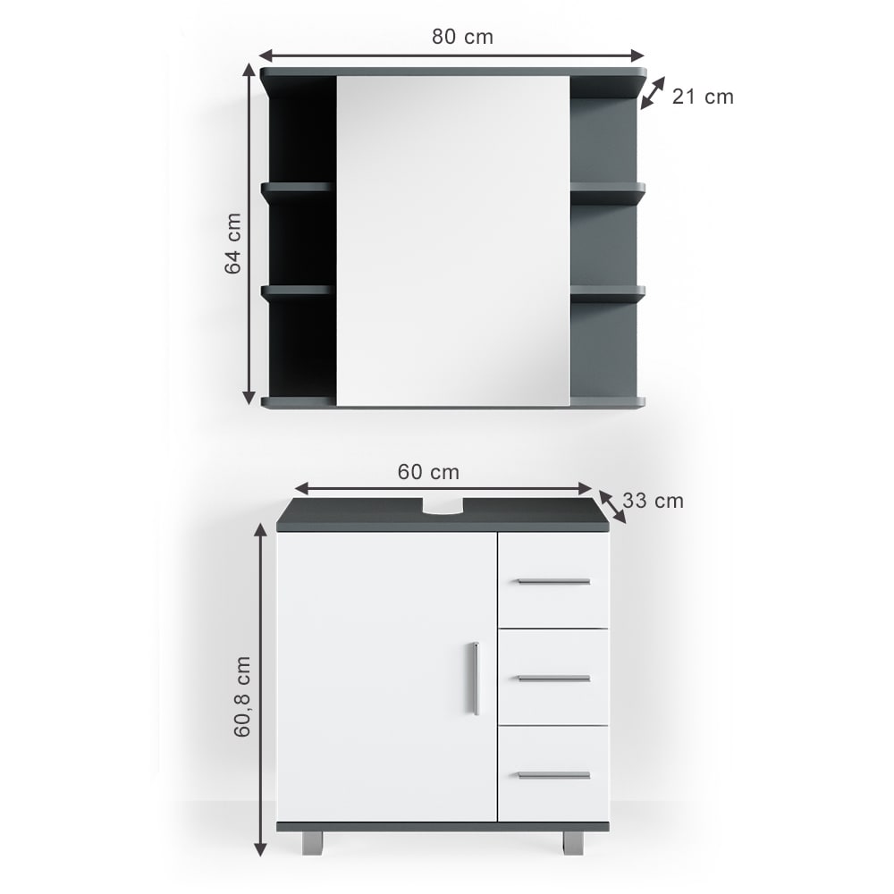 Meubles bain 2 pièces anthracite 60x60.8cm - Maisons du Monde