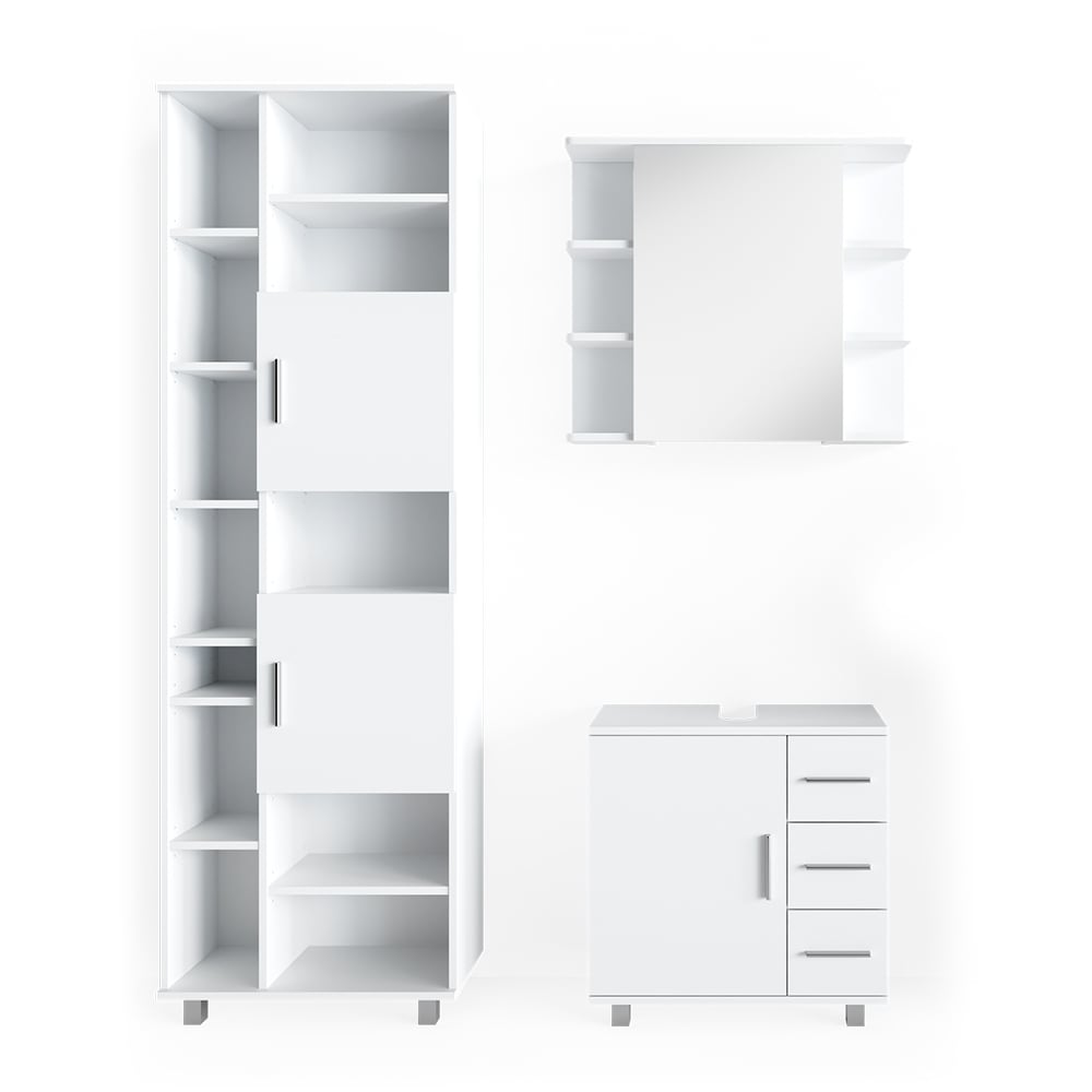 Vicco Badmöbel-Set 3-teilig Weiß 60x60.8cm style modern Weiß Spanplatte