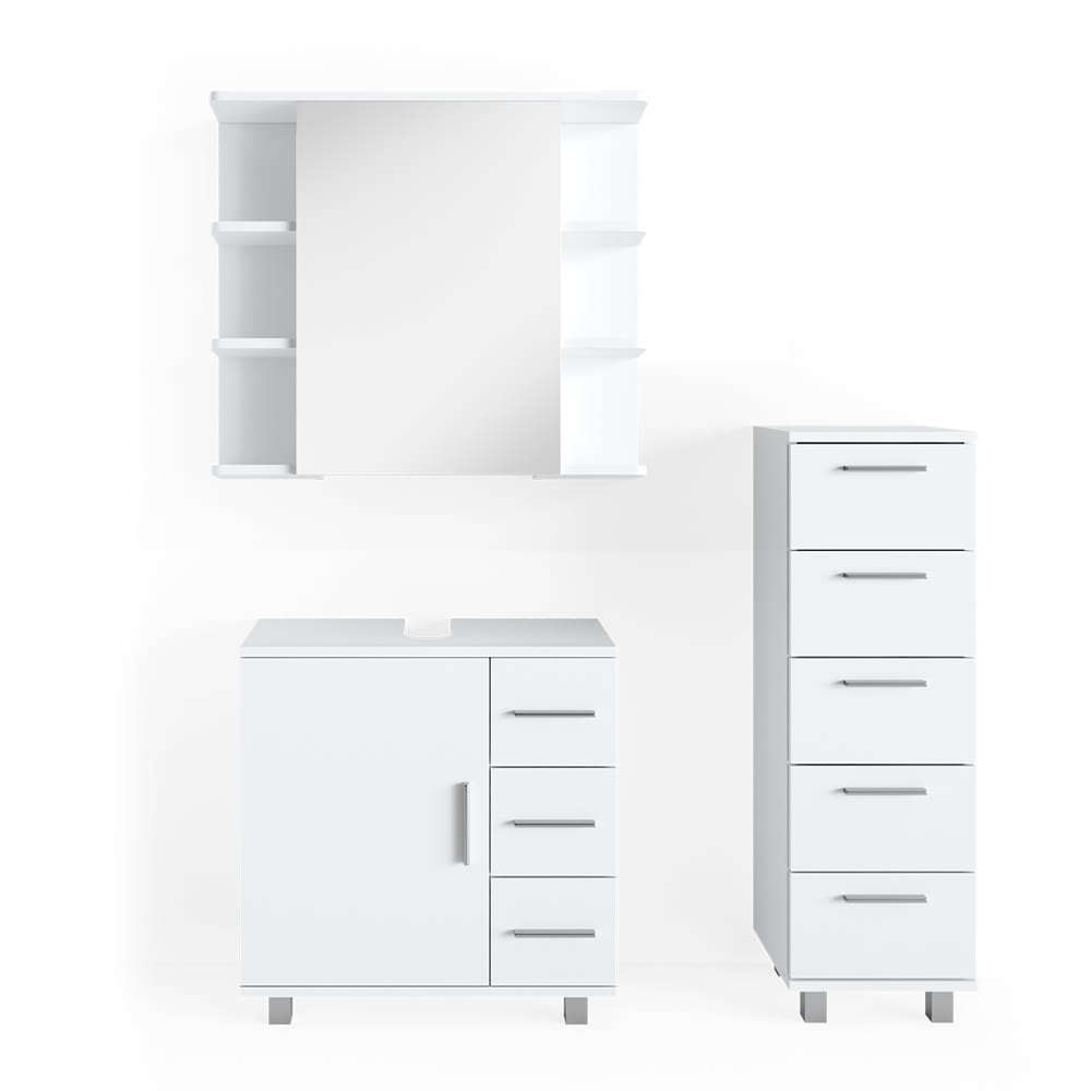 Vicco Badmöbel-Set 3-teilig Weiß 60x60.8cm style modern Weiß Spanplatte