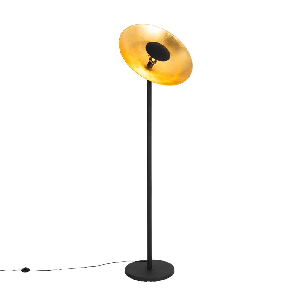 QAZQA Stehleuchte schwarz, goldene Innenseite, 60 cm style industrial - Metall