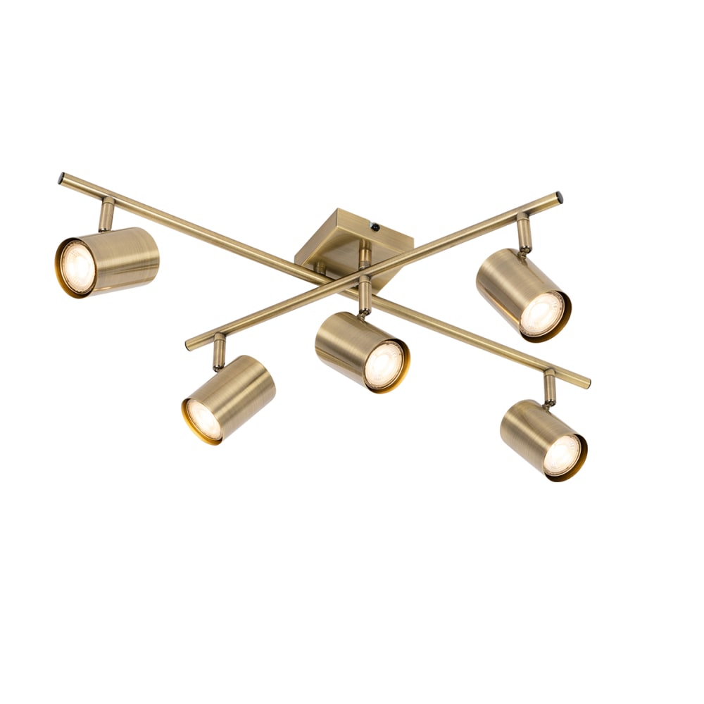 QAZQA Deckenleuchte 5-flammig, verstellbar rechteckig aus Bronze style modern Gold Metall