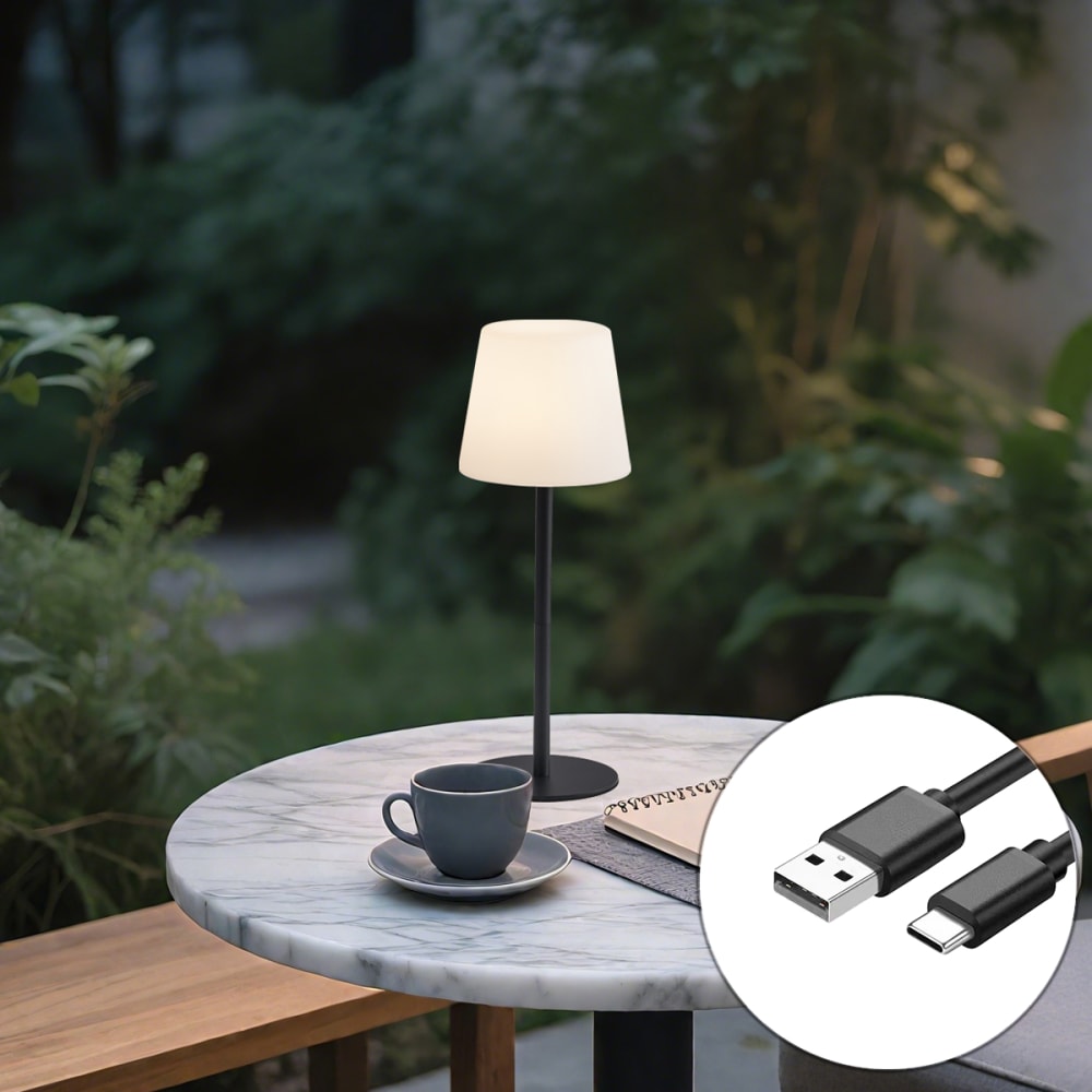 Tischleuchte schwarz, wiederaufladbar, LED & Dimmer, IP54 -