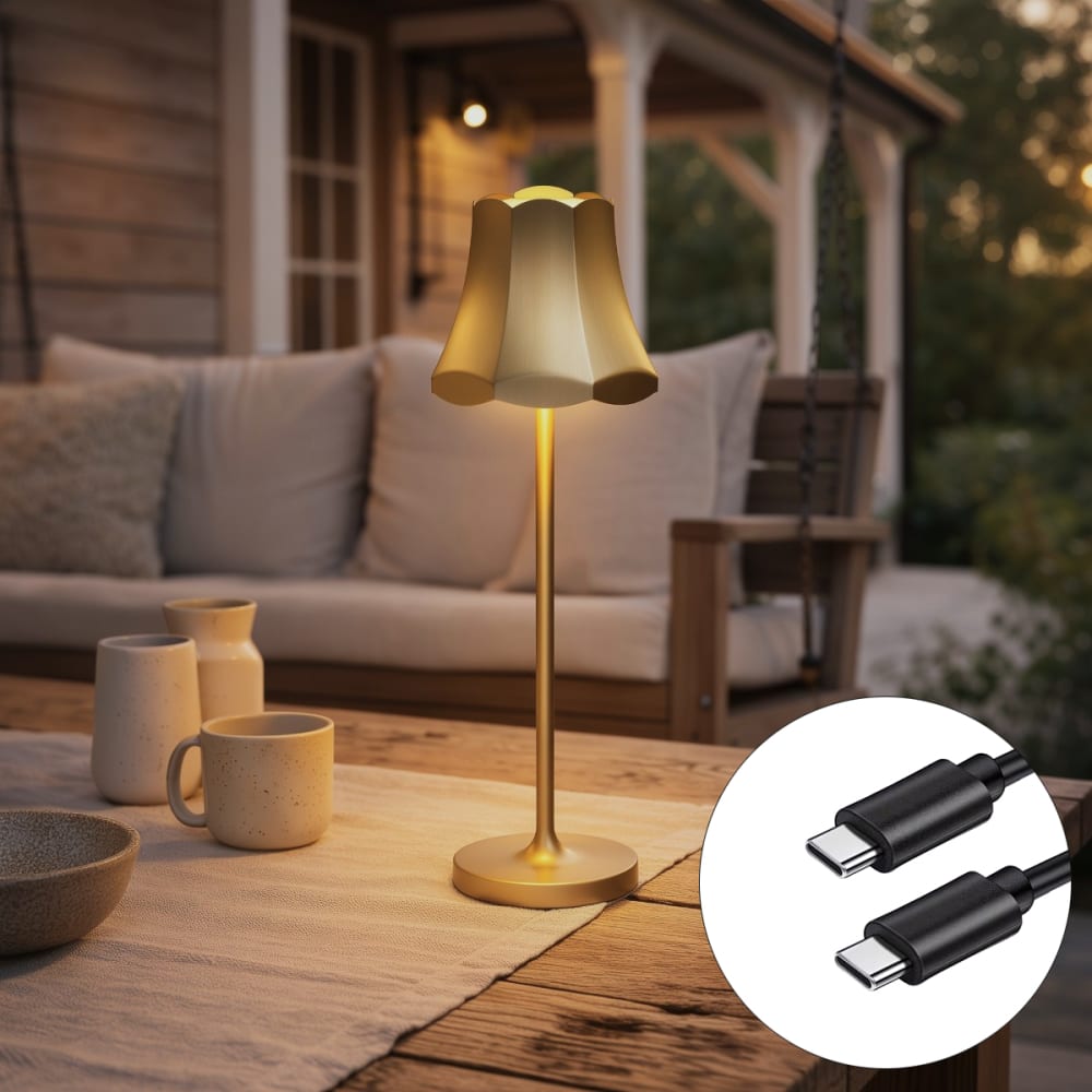 Lampe de table rétro dorée rechargeable ip44 — vue 3