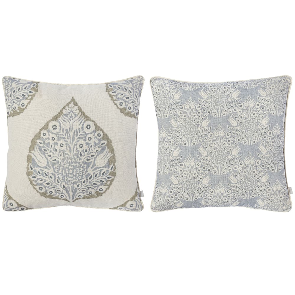 Lot de 2 housses de coussin  100% coton bleu
