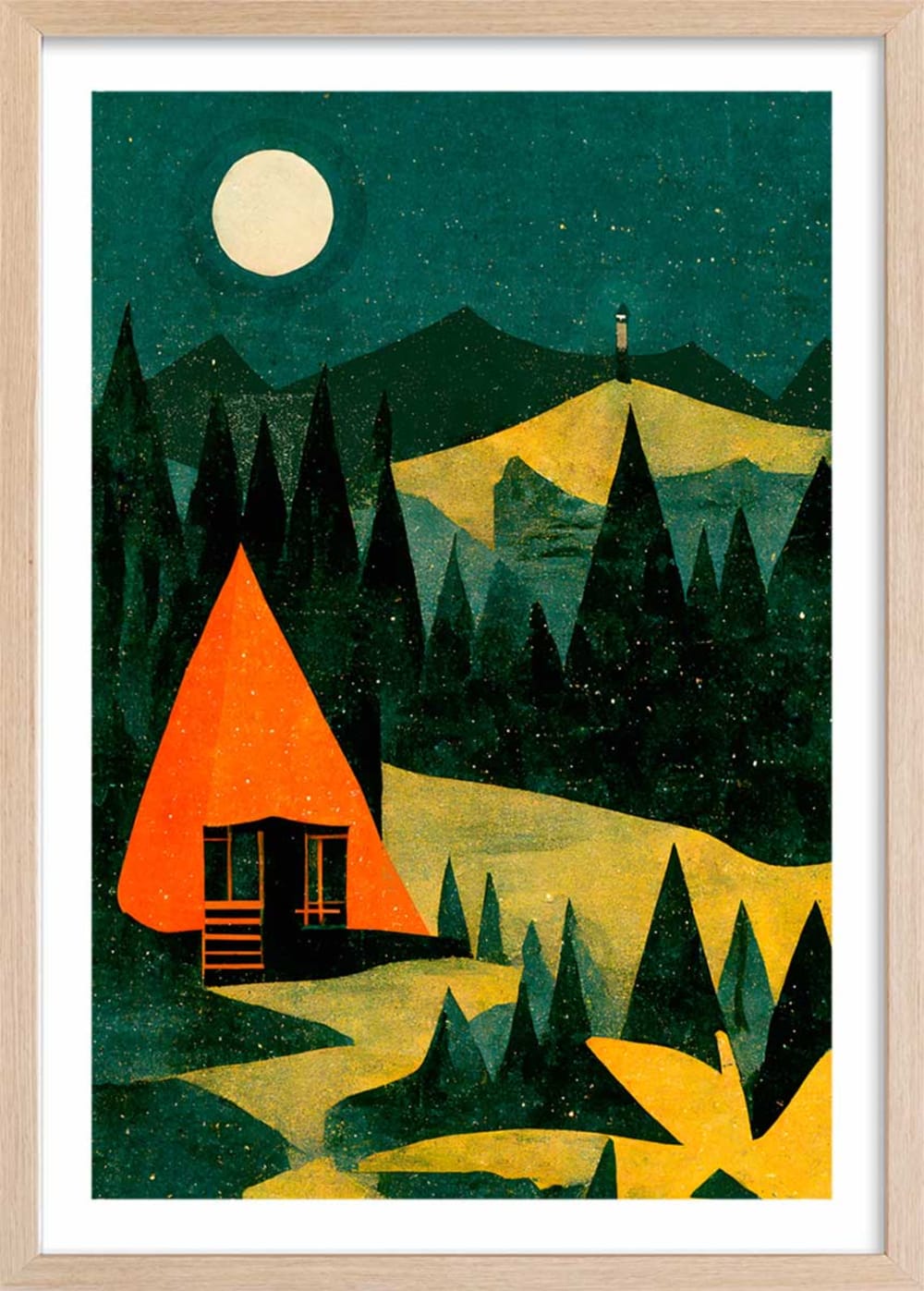 Affiche enfant cabane dans la forêt  avec cadre bois 40x60 cm