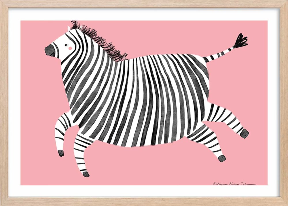 Affiche enfant zèbre rose  avec cadre bois 60x40 cm
