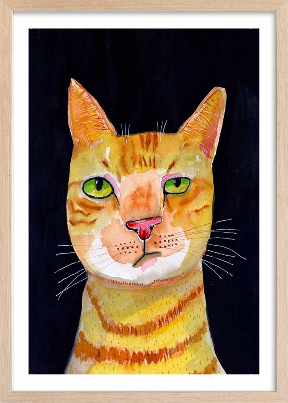 Affiche enfant chat roux  avec cadre bois 40x60 cm