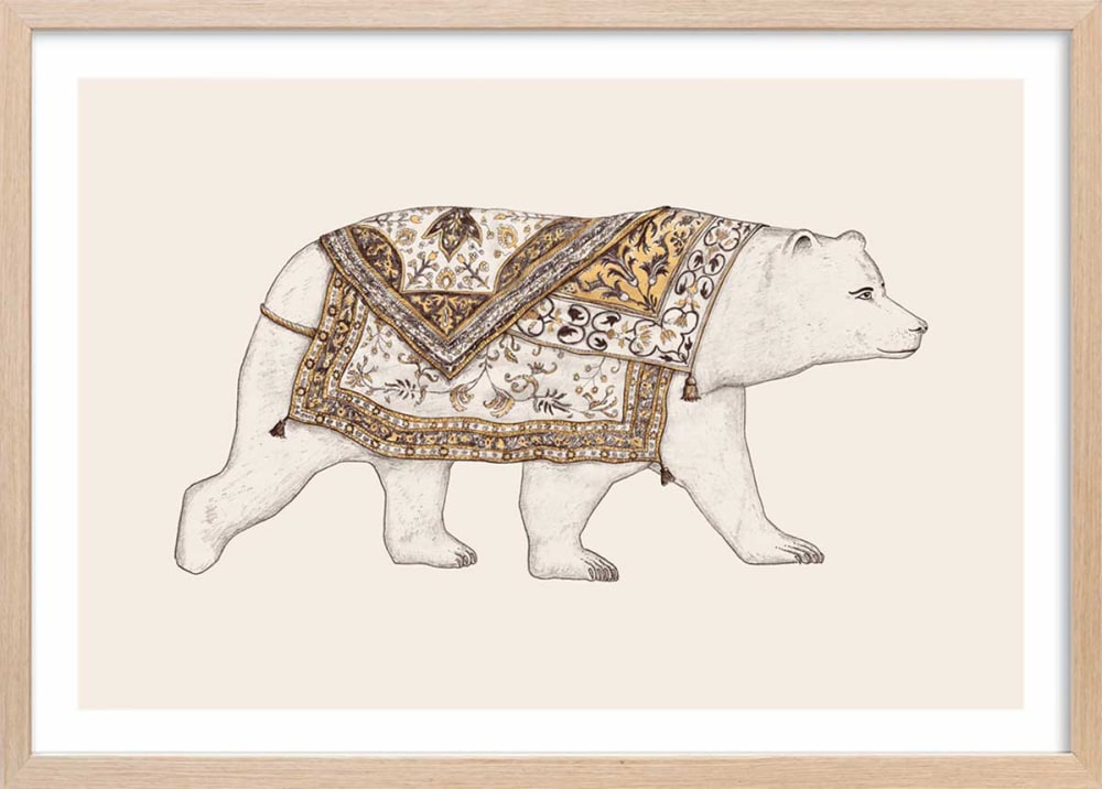 Affiche enfant ourse blanche  avec cadre bois 60x40 cm