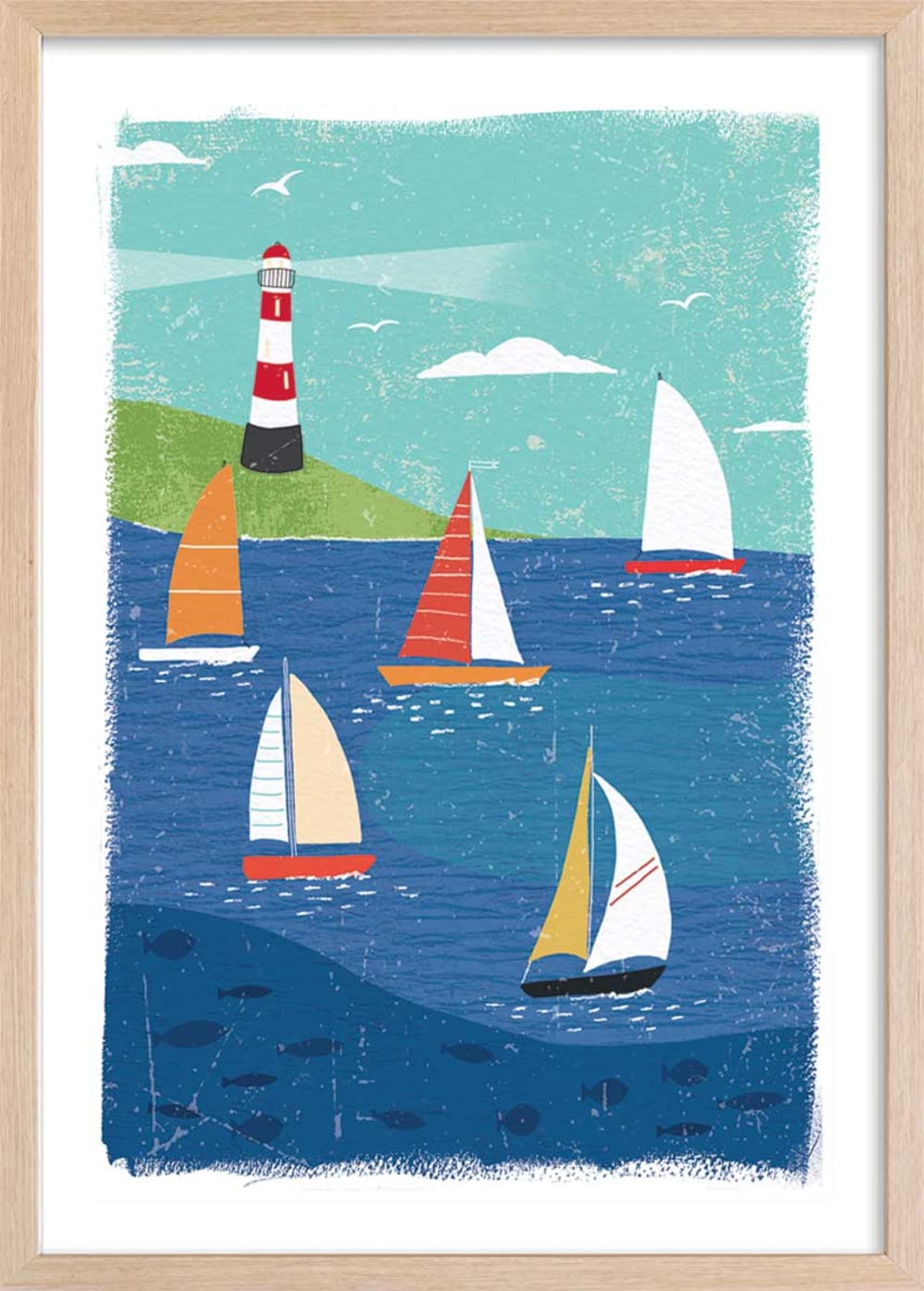 Affiche enfant baie en bretagne  avec cadre bois 40x60 cm