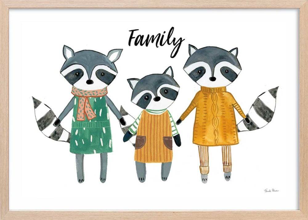 Affiche enfant famille voisine  avec cadre bois 60x40 cm