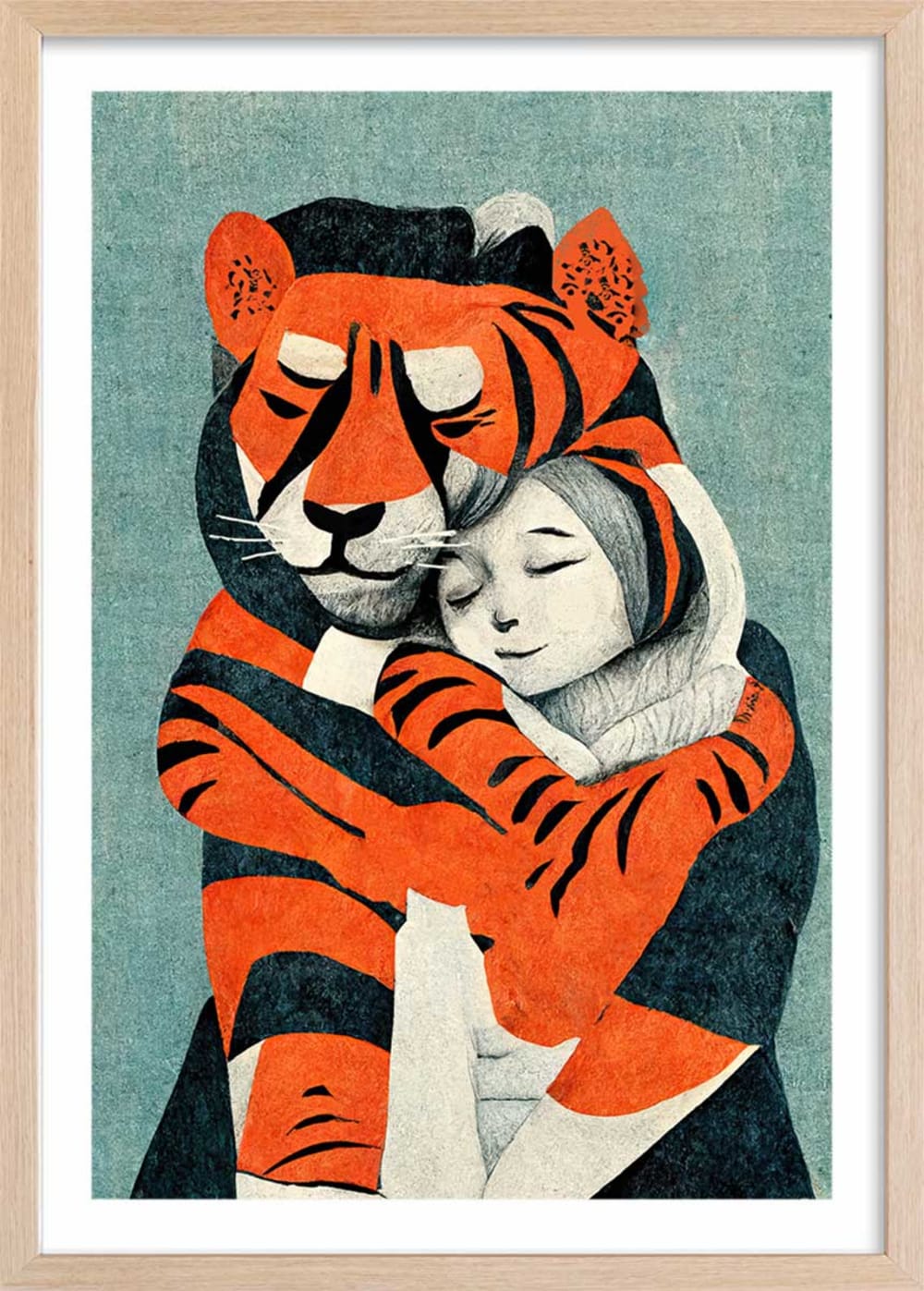 Affiche enfant mon tigre et moi  avec cadre bois 40x60 cm