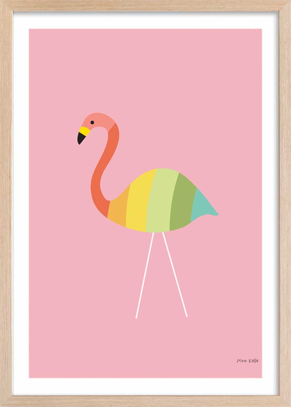 Affiche enfant flamant citron  avec cadre bois 40x60 cm
