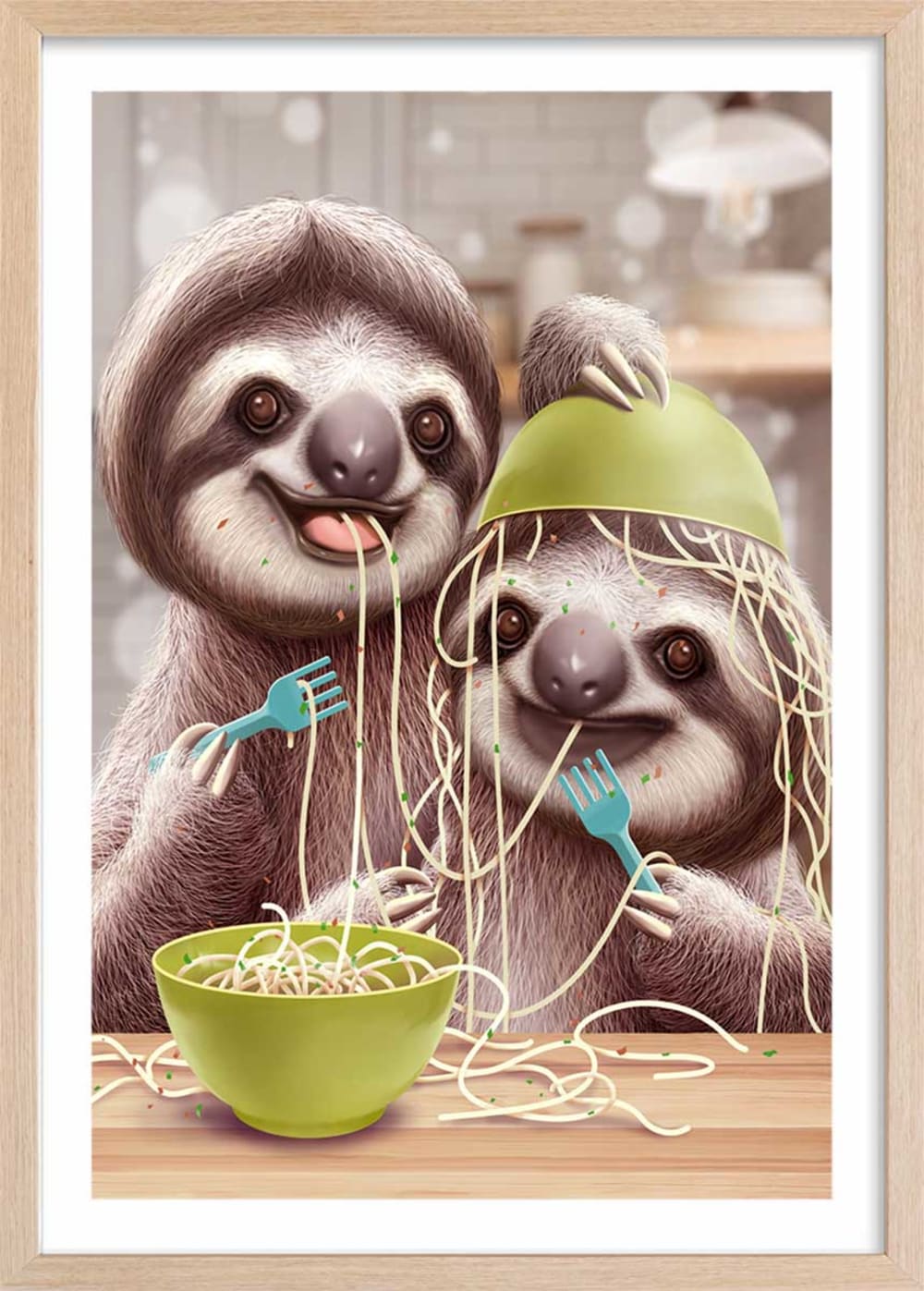 Affiche enfant jeune paresseux et spaghetti