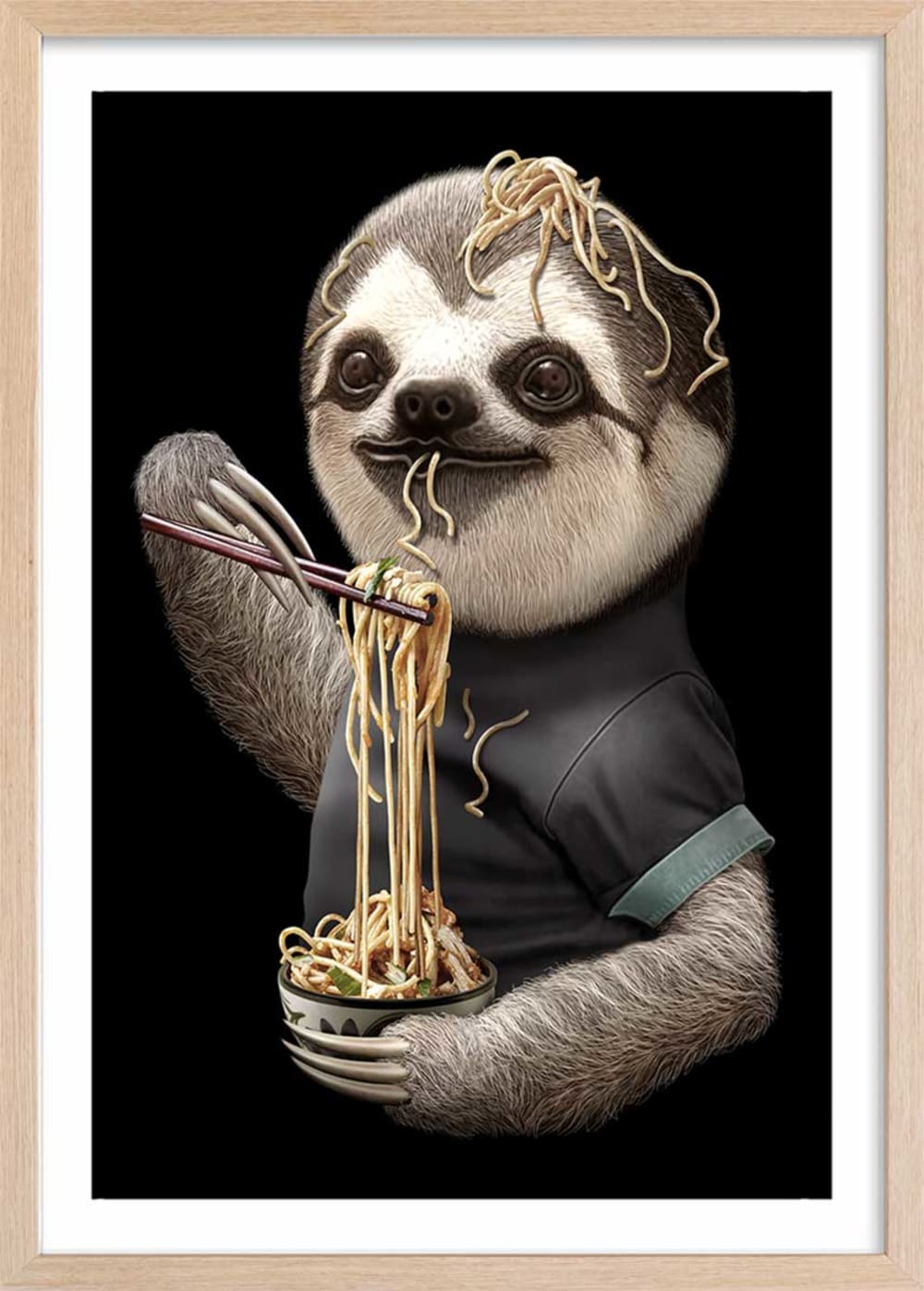 Affiche enfant repas de paresseux  avec cadre bois 40x60 cm