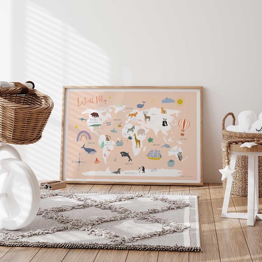 Affiche enfant exploration avec cadre bois 60x40 cm (Hexoa) - Image 1