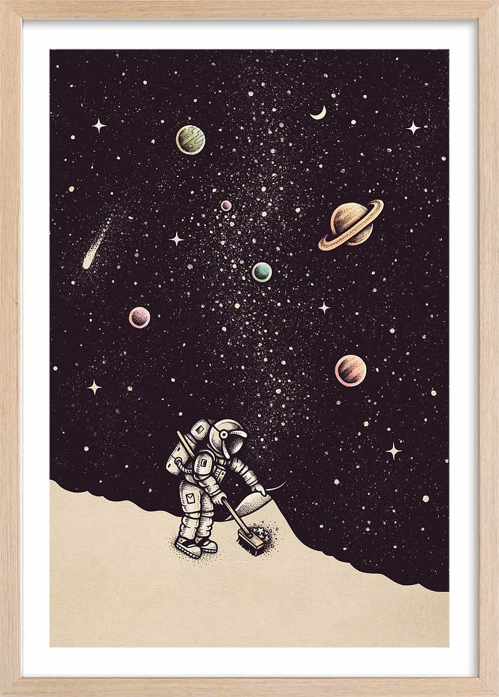 Affiche enfant coup de balai  avec cadre bois 40x60 cm