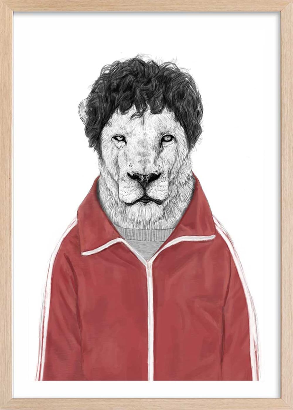 Affiche enfant lion  avec cadre bois 40x60 cm