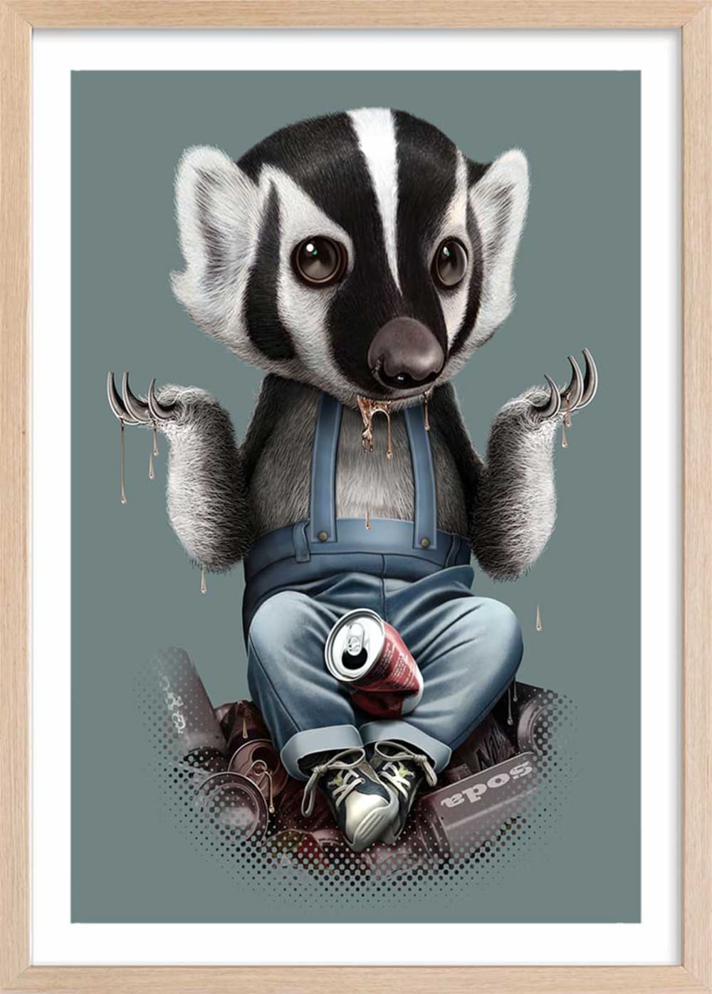 Affiche enfant frisson de blaireau  avec cadre bois 40x60 cm