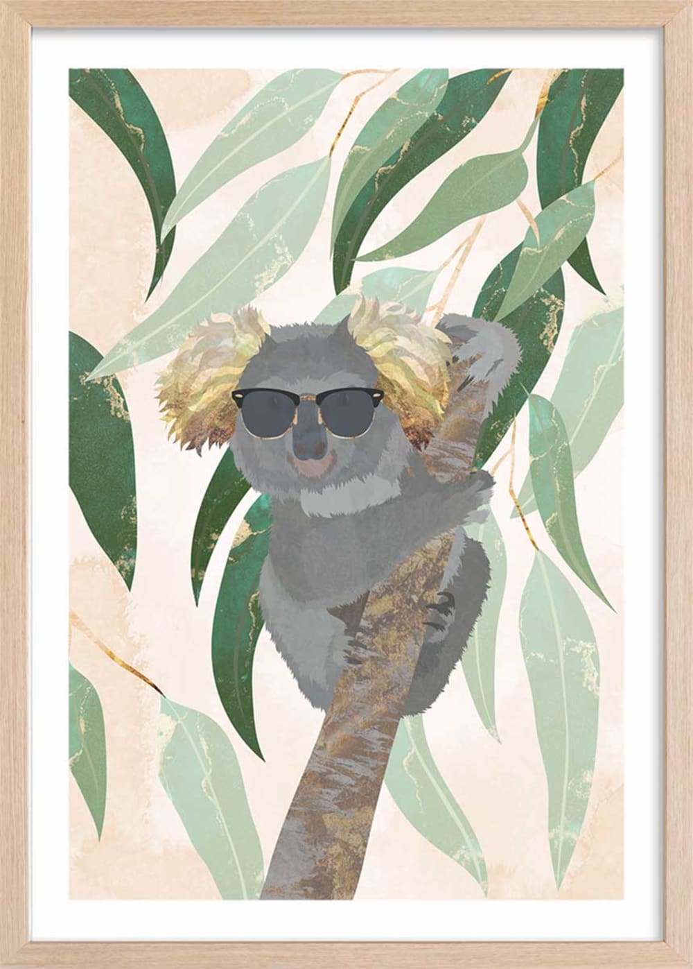 Affiche enfant cool koala  avec cadre bois 40x60 cm
