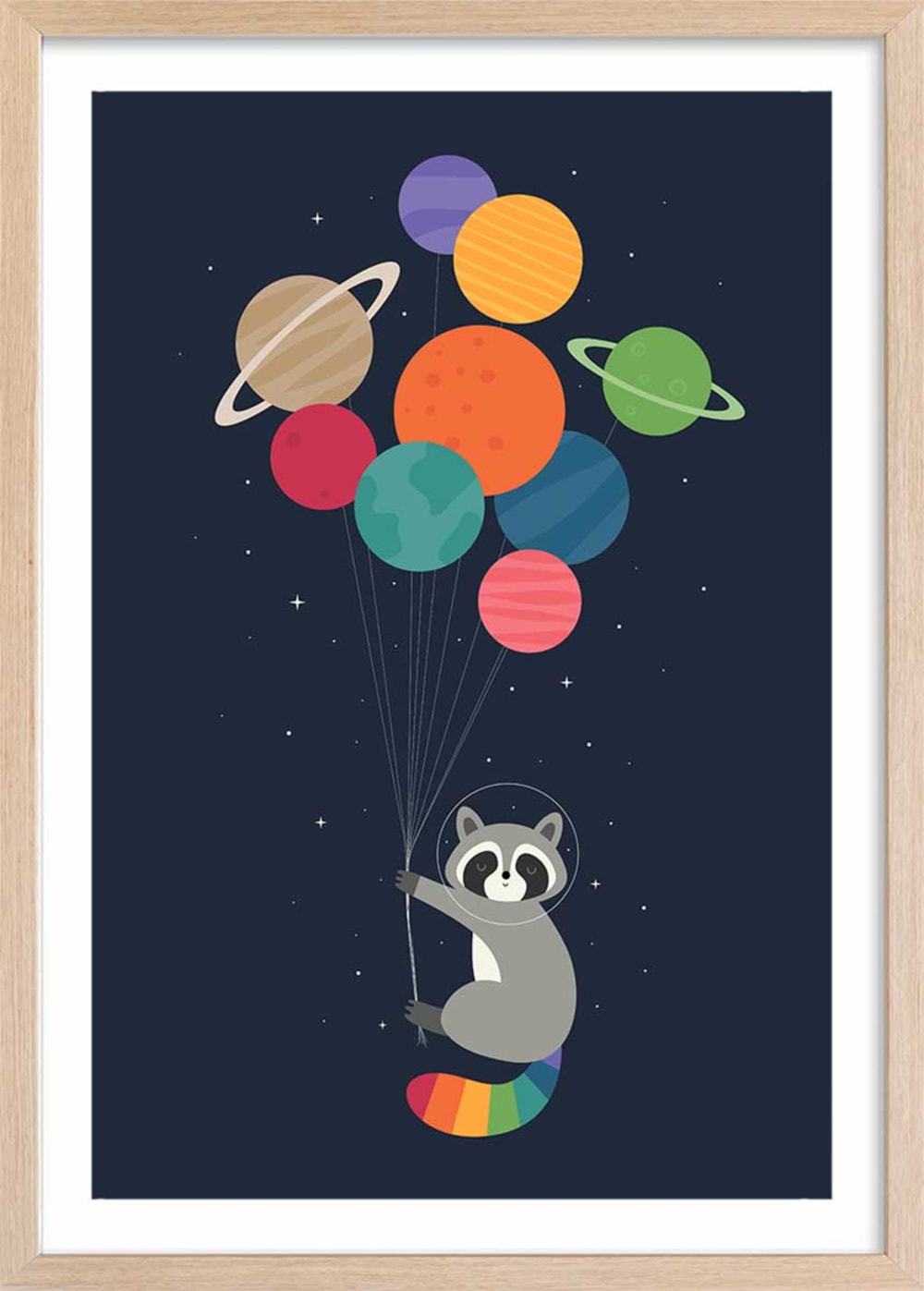 Affiche enfant raton dans la galaxie  avec cadre bois 40x60 cm