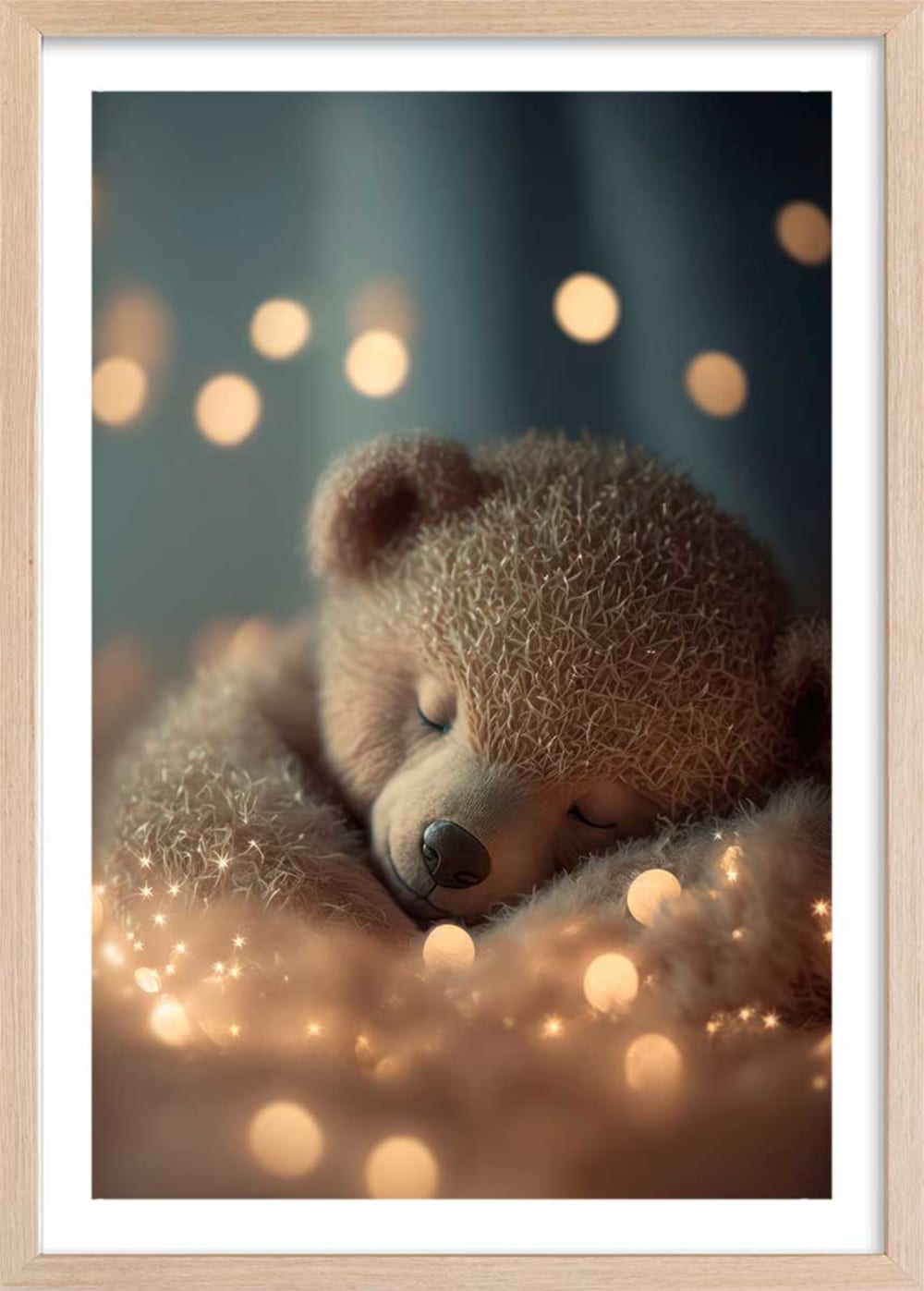 Affiche enfant mon nounours endormi  avec cadre bois 40x60 cm