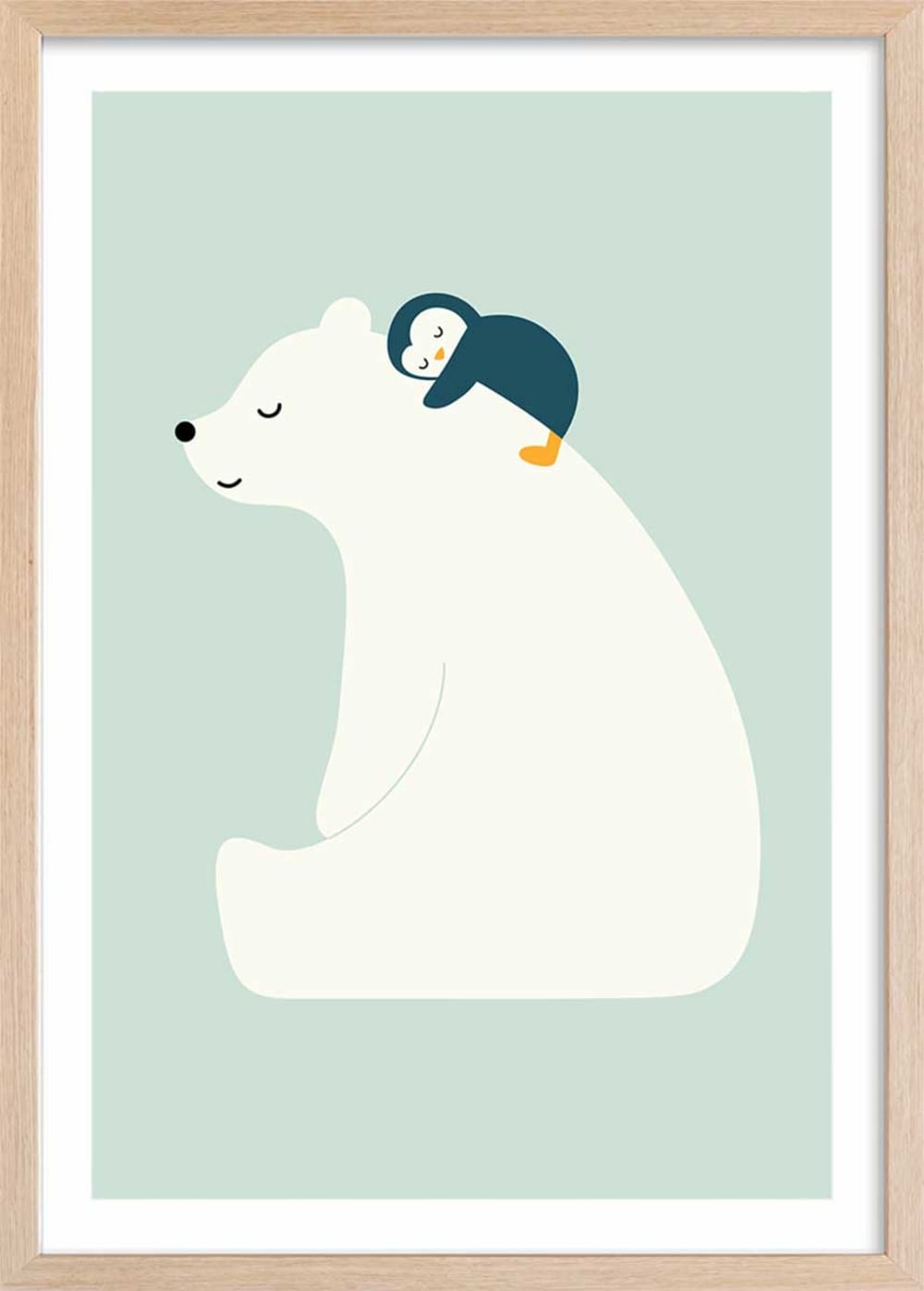 Affiche enfant calin polaire  avec cadre bois 40x60 cm