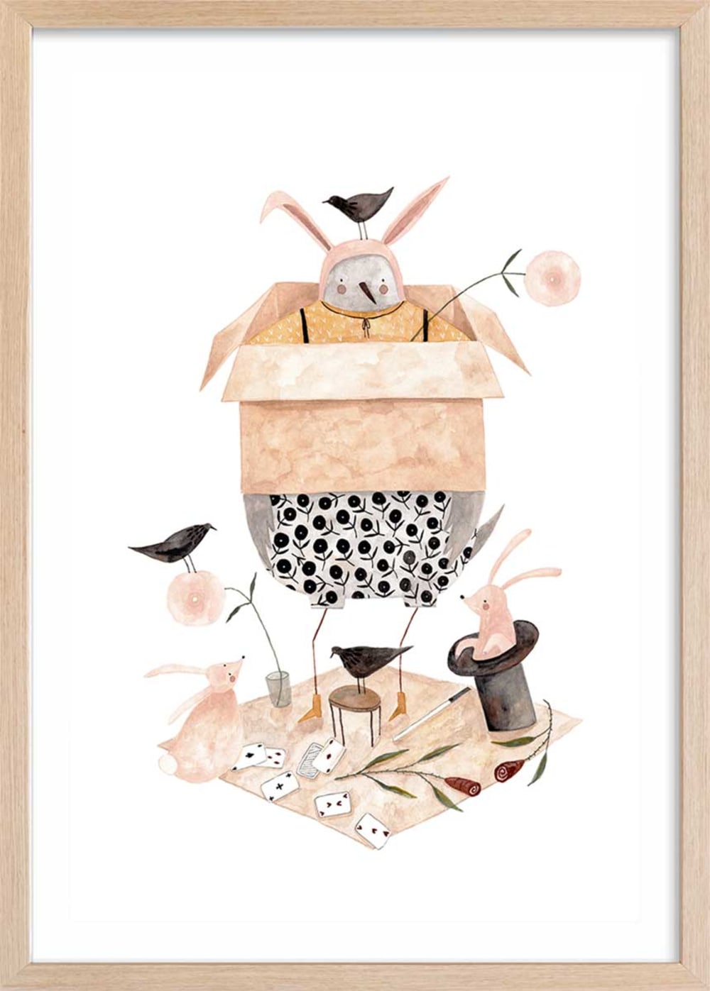 Affiche enfant tour de magie  avec cadre bois 40x60 cm