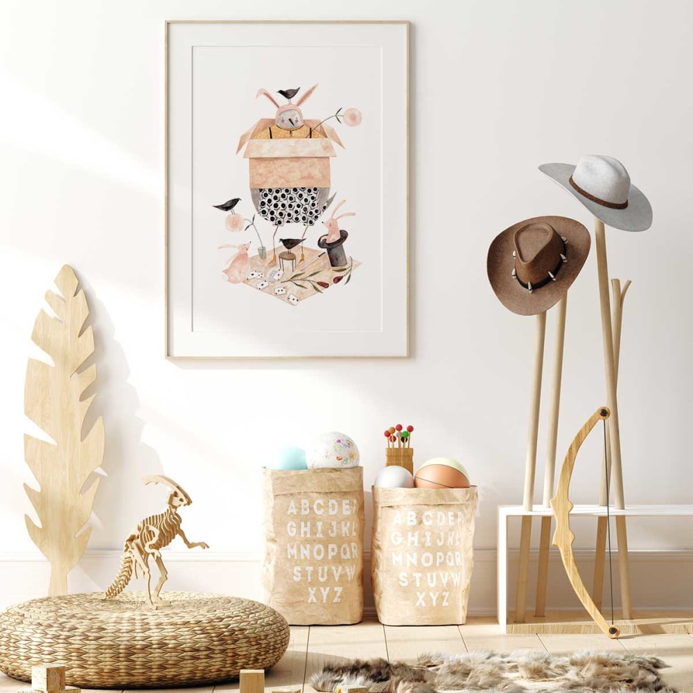 Affiche enfant tour de magie  avec cadre bois 40x60 cm (Hexoa) - Image 1