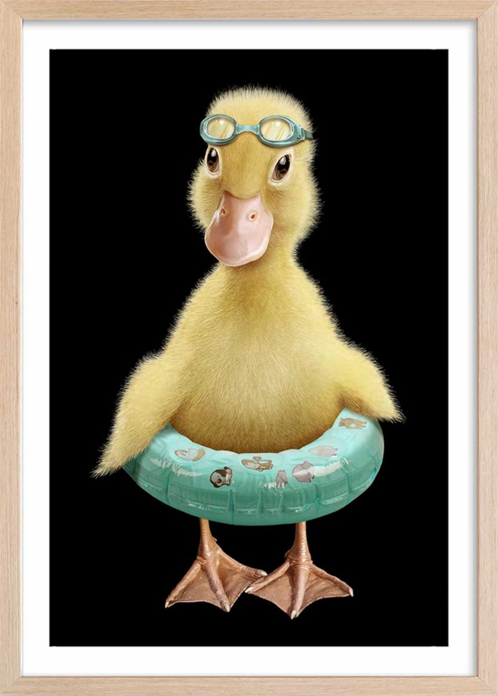Affiche enfant bouée canard  avec cadre bois 40x60 cm