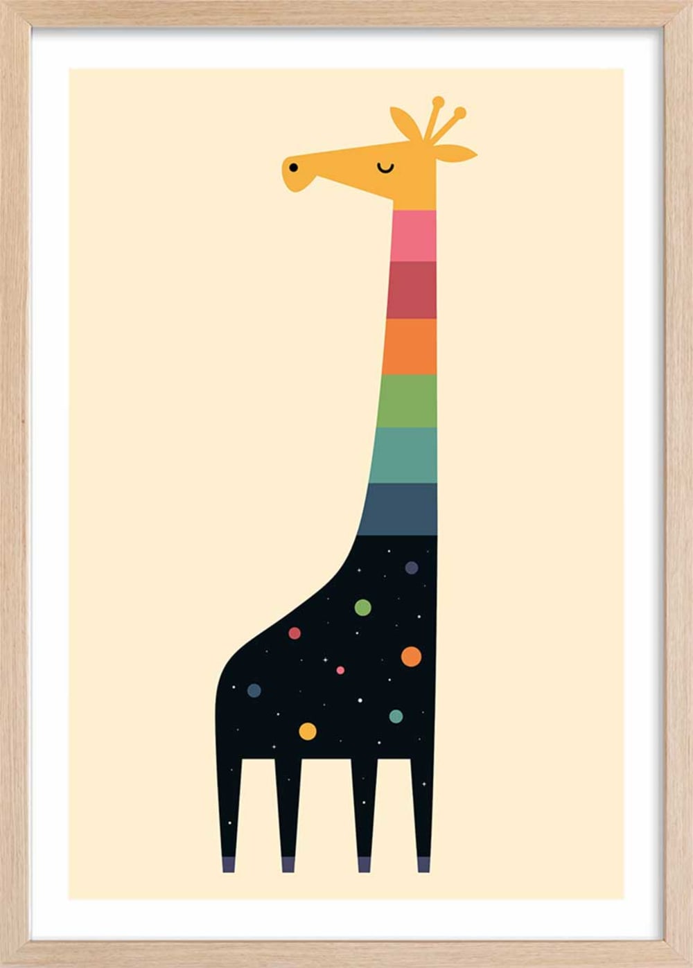 Affiche enfant girafe galaxie  avec cadre bois 40x60 cm
