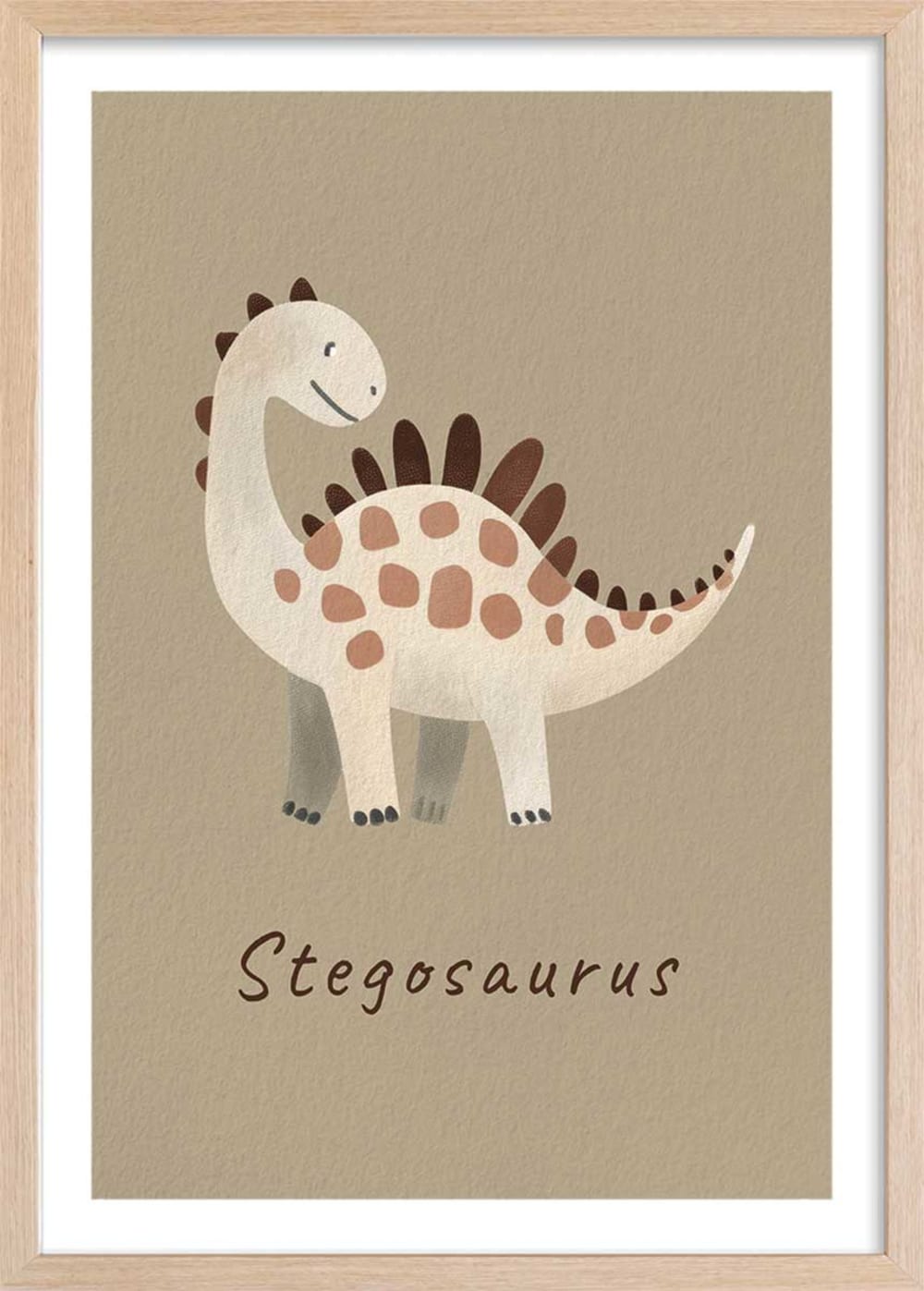 Affiche enfant stegosaurus  avec cadre bois 40x60 cm
