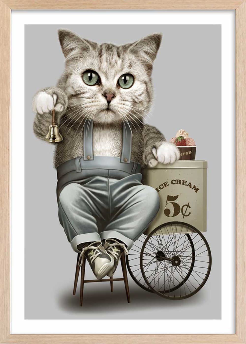 Affiche enfant vendeur de crême glacé  avec cadre bois 40x60 cm