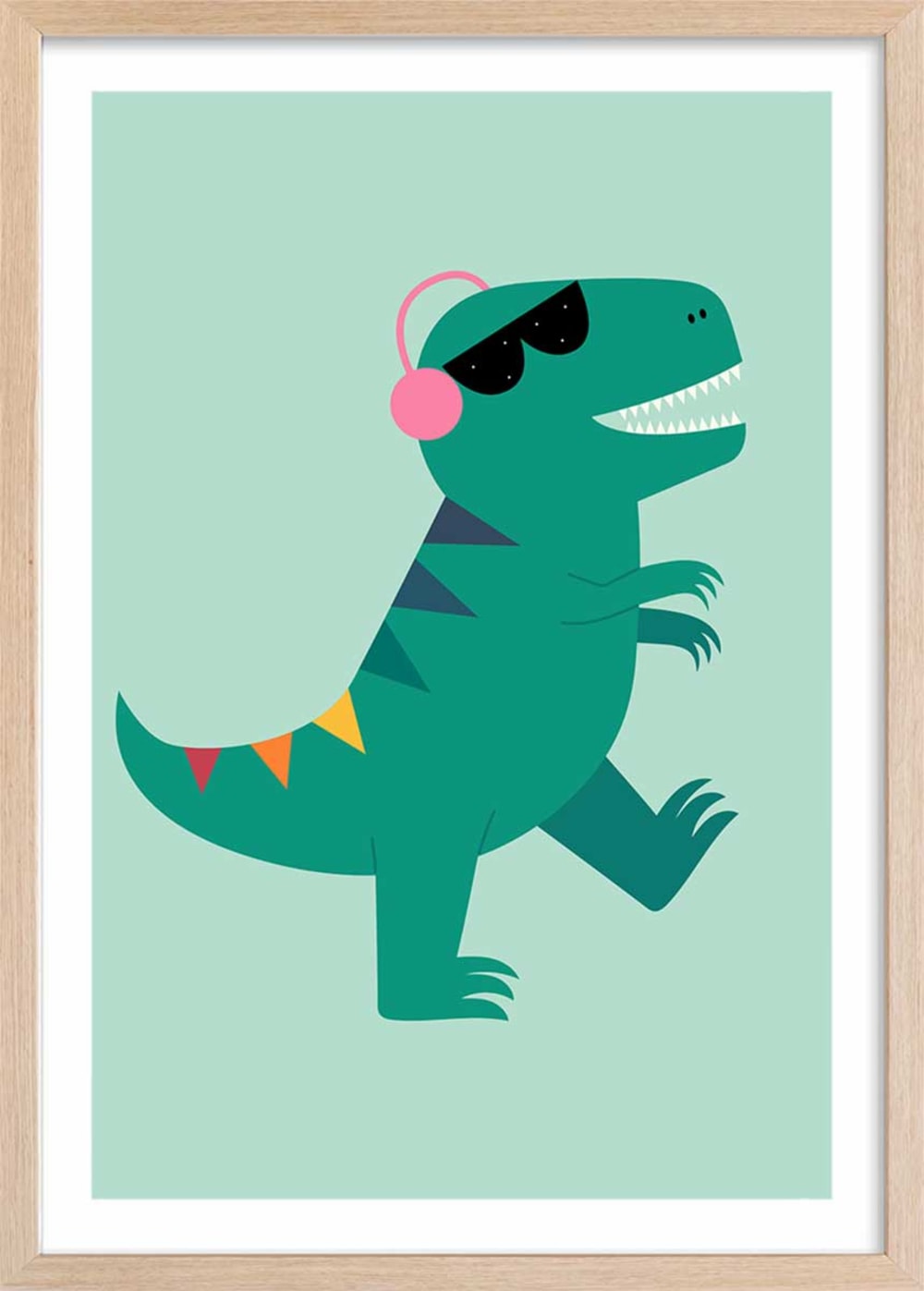 Affiche enfant dino music  avec cadre bois 40x60 cm