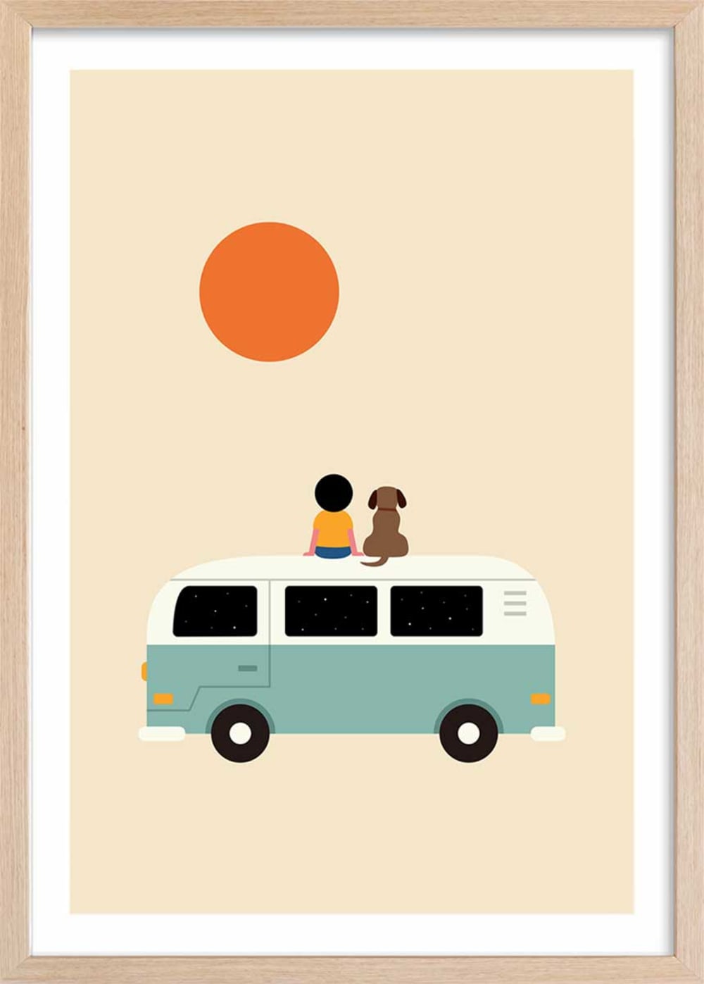 Affiche enfant sur le van  avec cadre bois 40x60 cm
