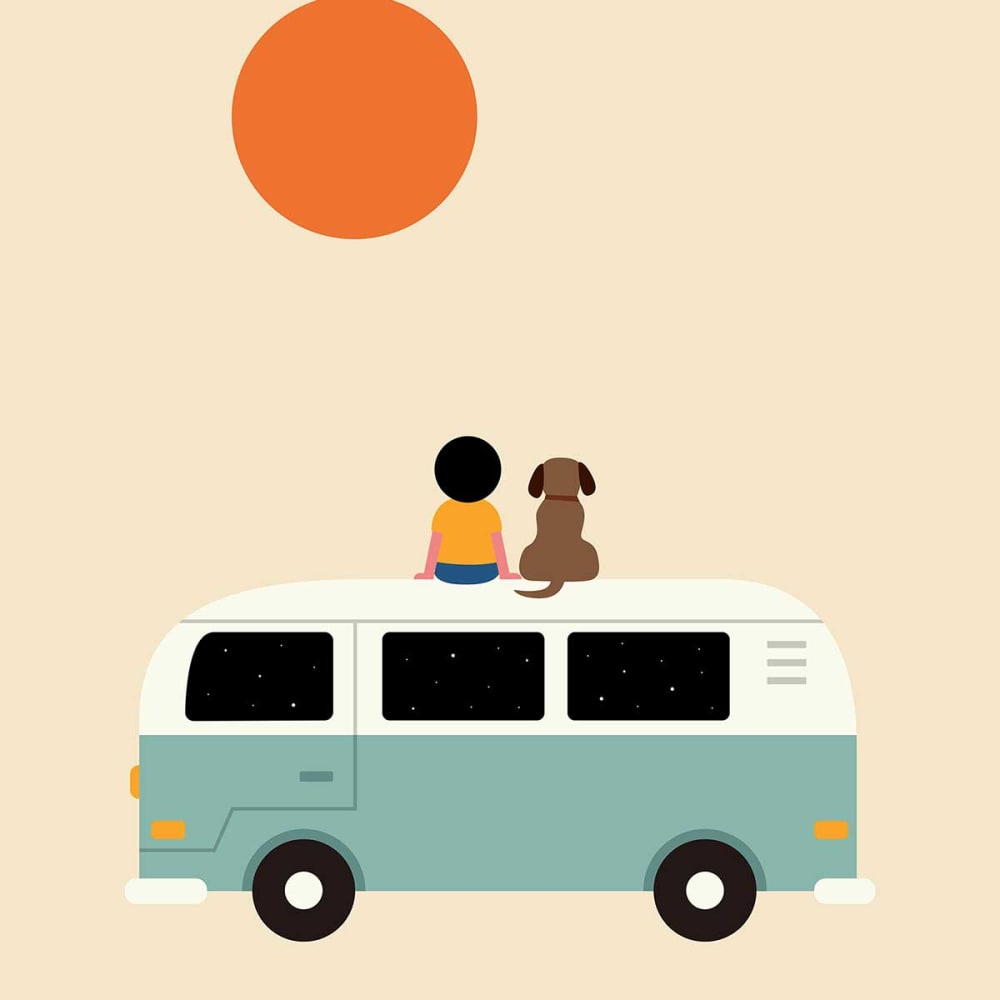 Affiche enfant sur le van  avec cadre bois 40x60 cm (Hexoa) - Image 2