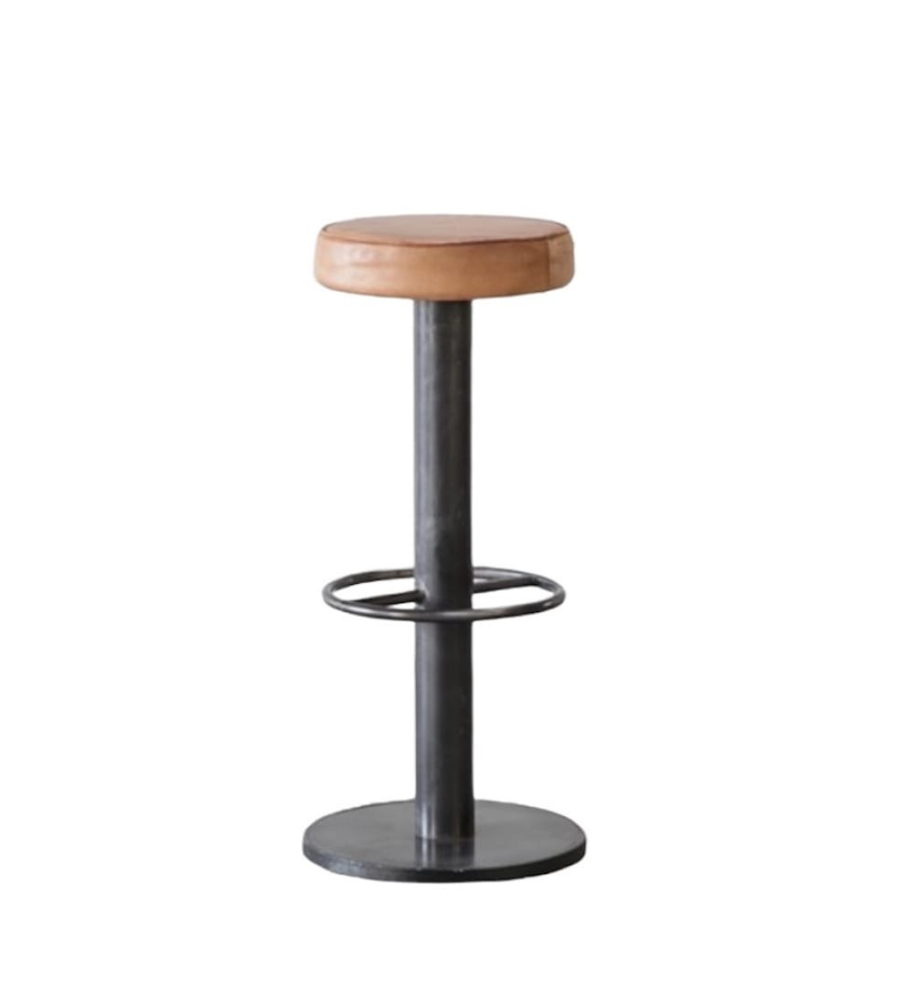 Tabouret de bar en acier et cuir naturel