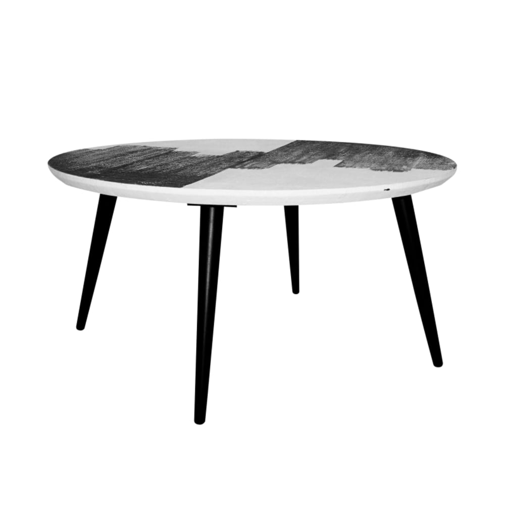 Table basse avec plateau à peinture abstraite argent - l80 cm - Maisons du Monde