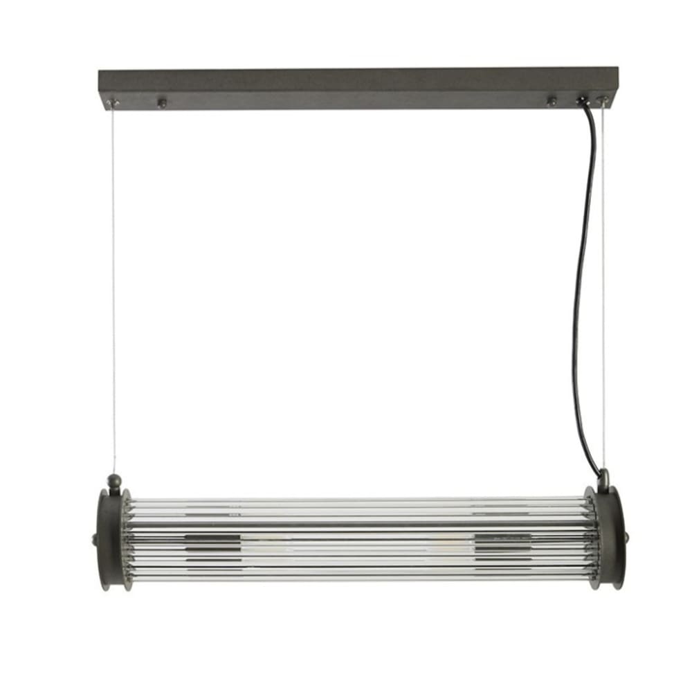 Lustre tube simple en verre et métal galvanisé couleur gris - h120 cm — vue 3