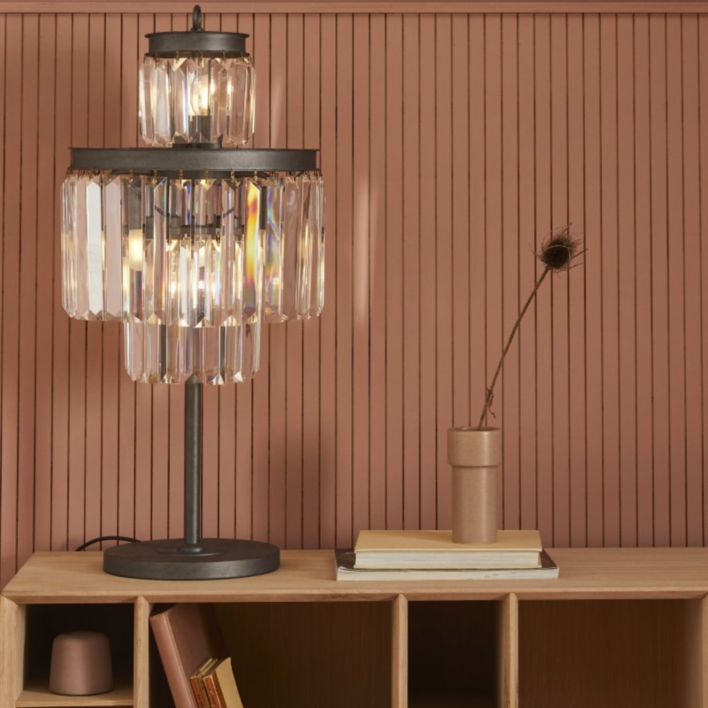 Tischlampe aus Glas und grau verzinktem Metall - H81 cm - Maisons