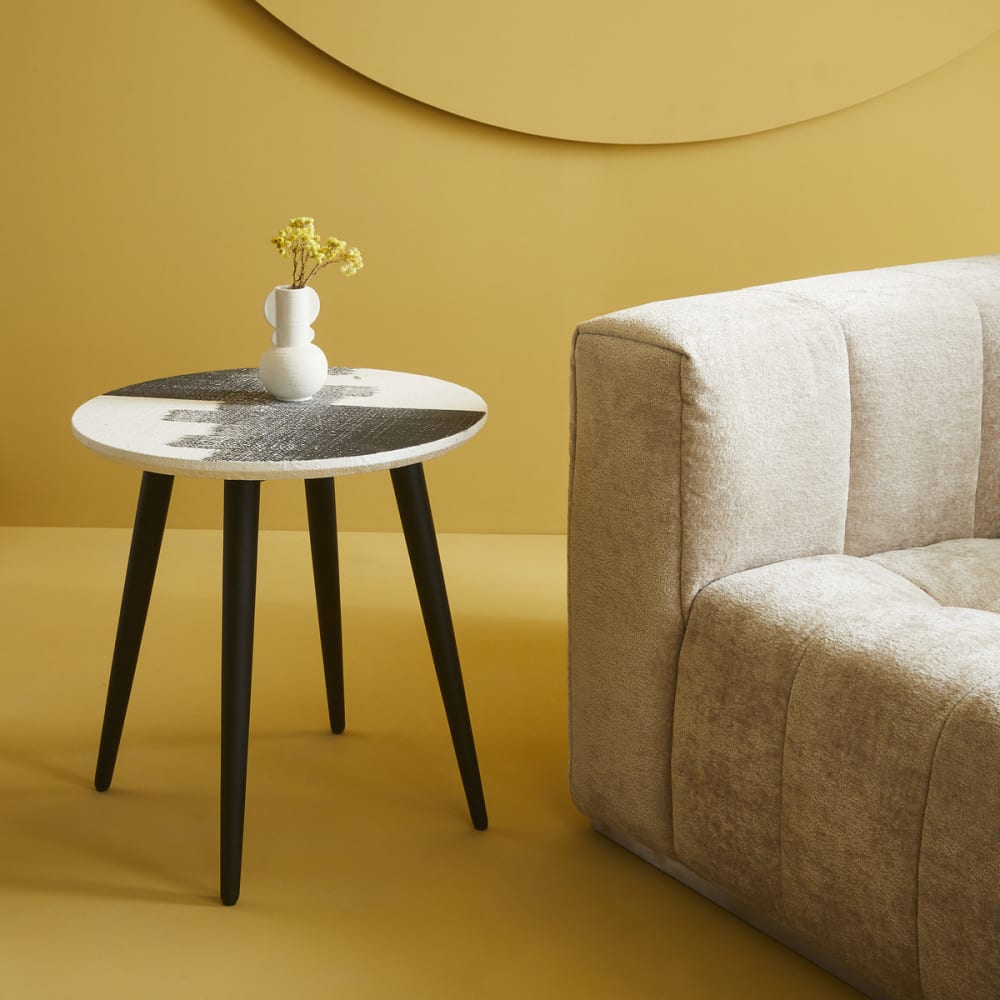 Bout de canapé avec plateau à peinture abstraite argent - L50 cm